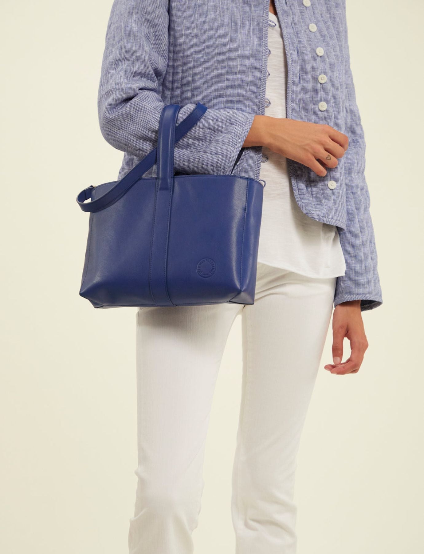 Sac cabas cuir Léonore petit format bleu cobalt