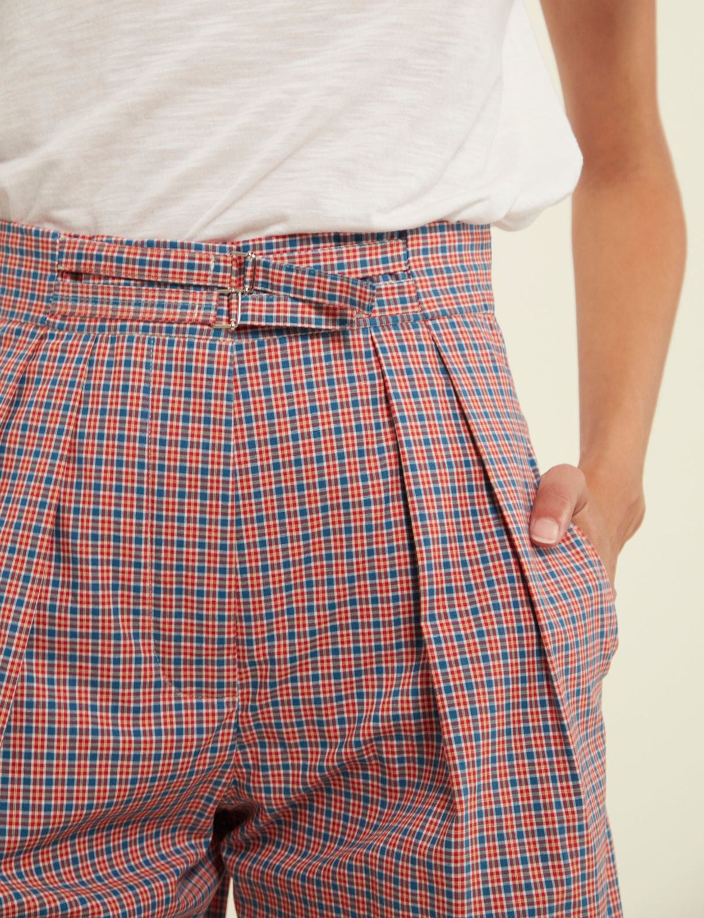 Plum red checked shorts