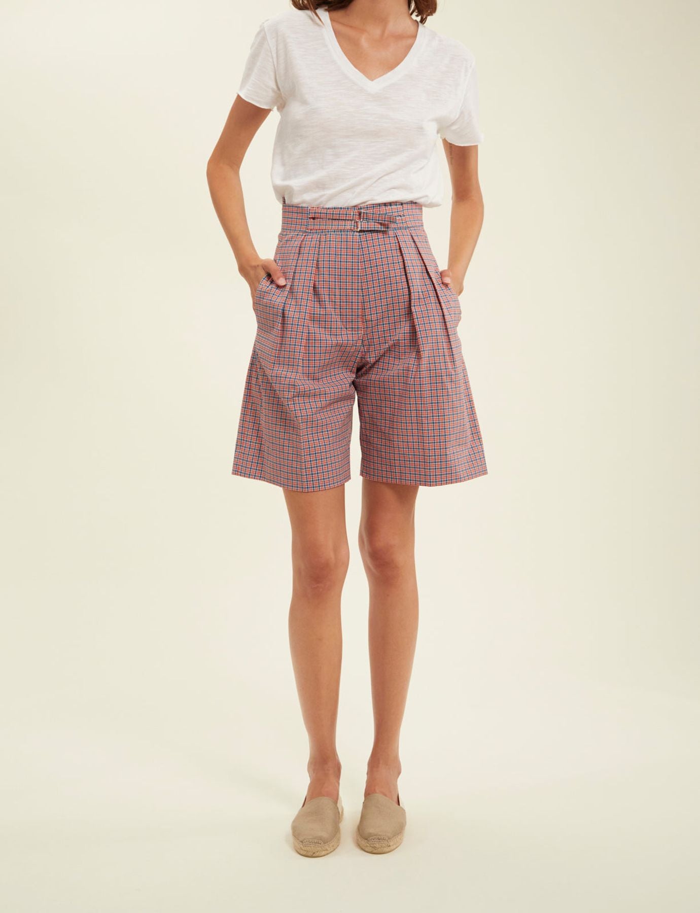 Plum red checked shorts