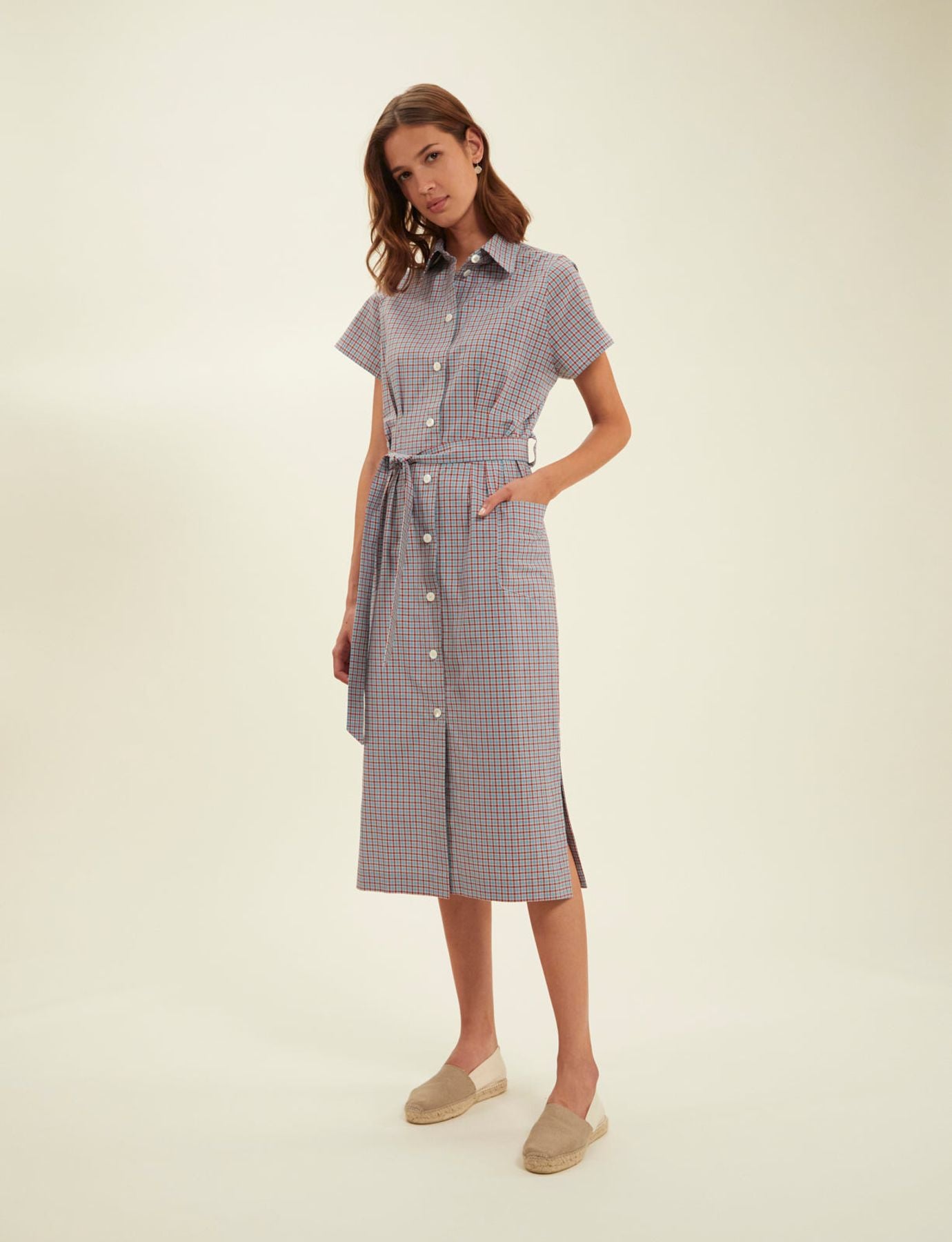Ethel turquoise check shirt dress