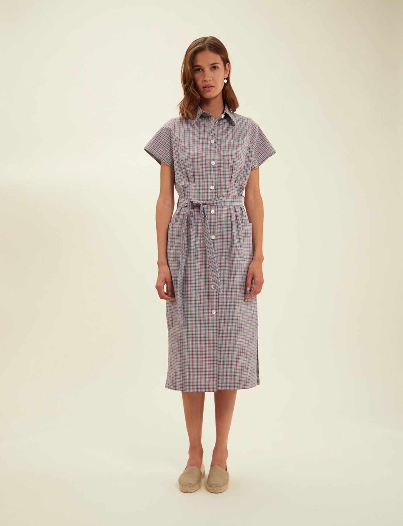 Ethel turquoise check shirt dress