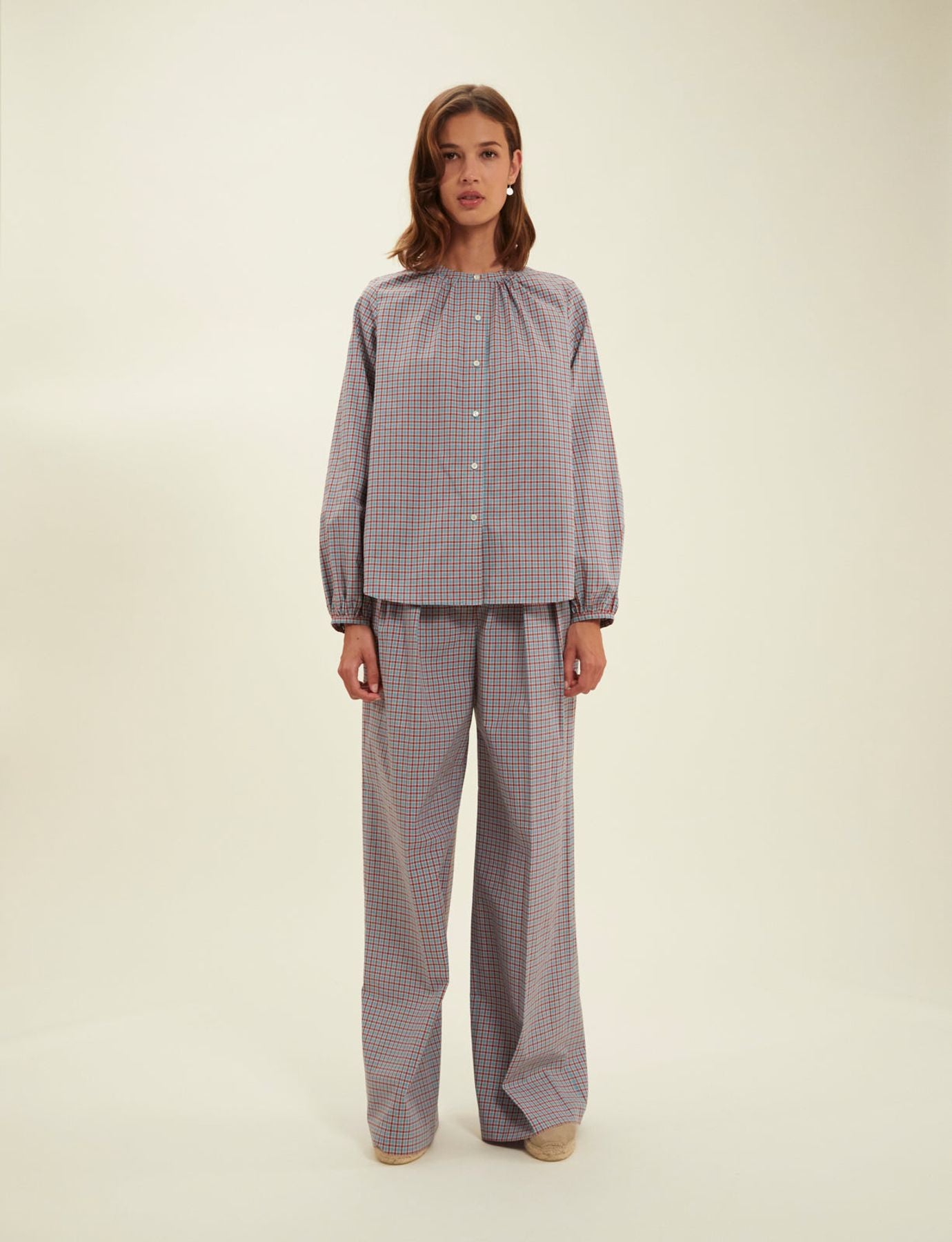 Blouse Joséphine turquoise à carreaux