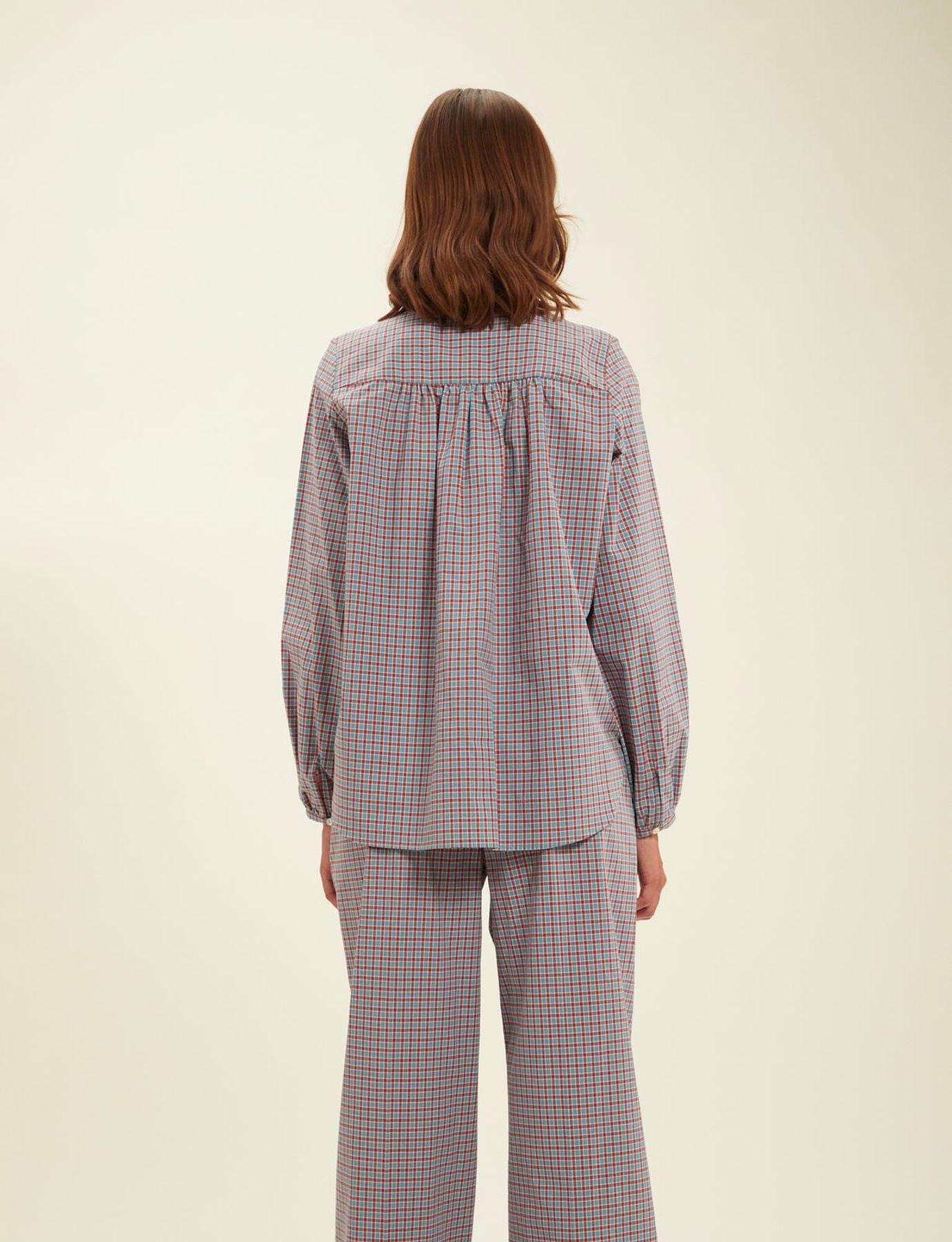 Blouse Joséphine turquoise à carreaux