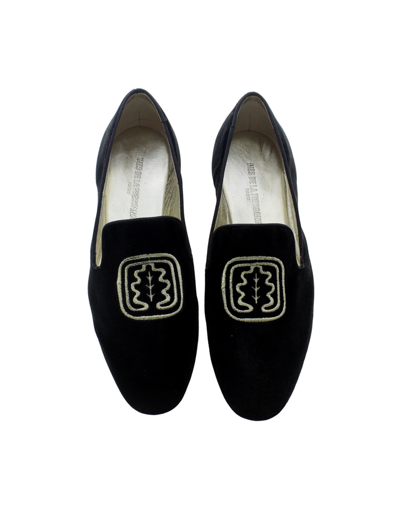 Slippers brodées noires en velours