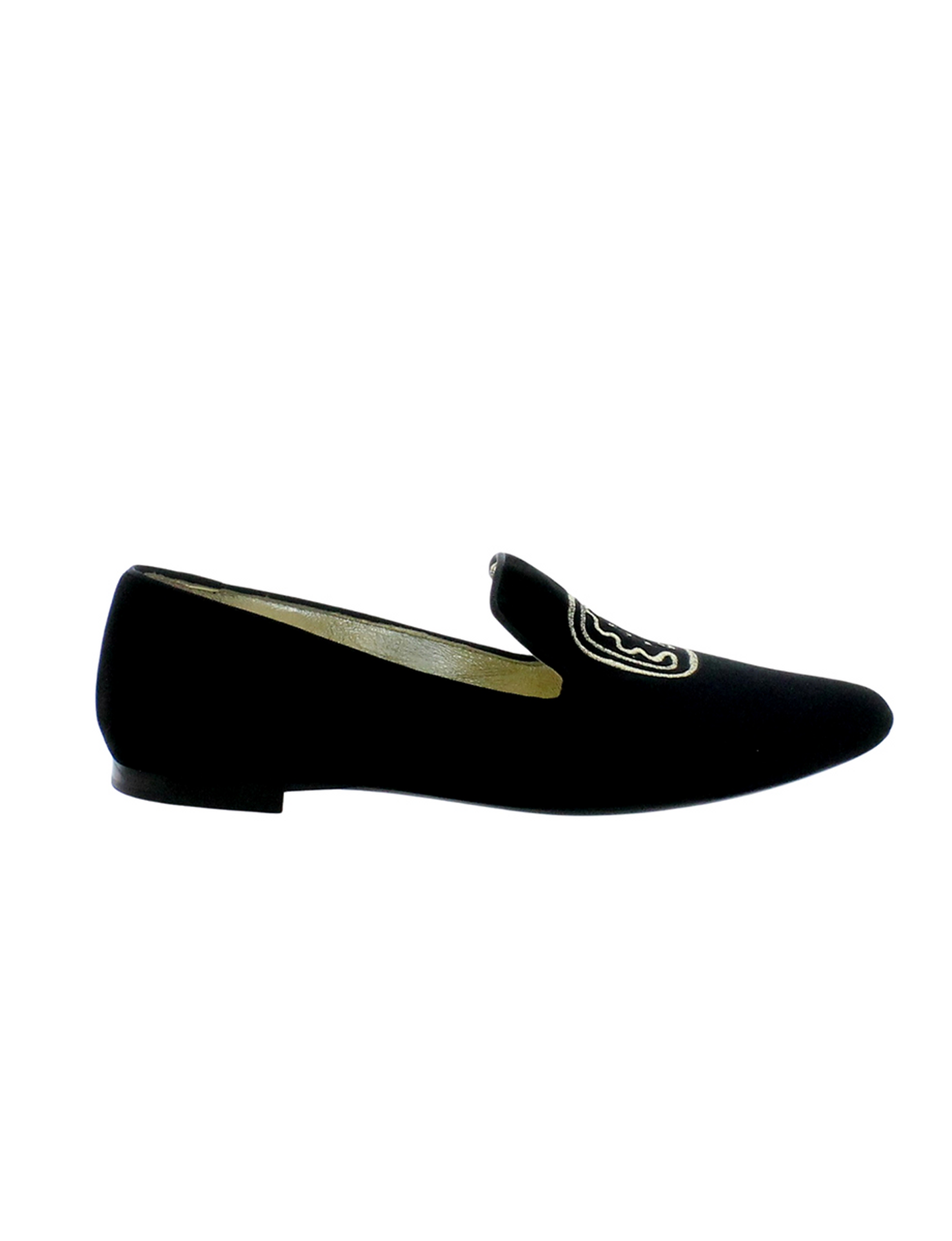 Slippers brodées noires en velours