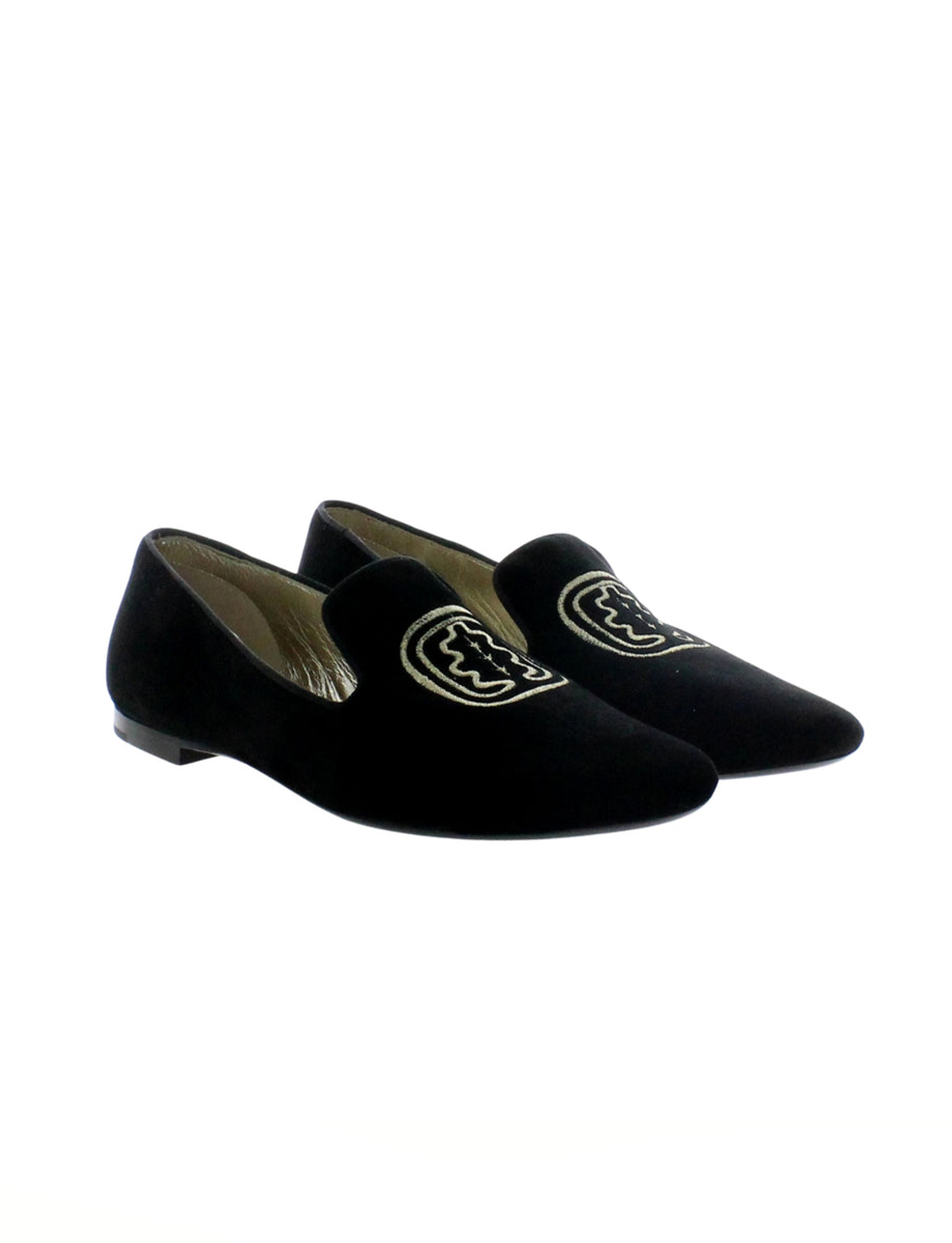 Slippers brodées noires en velours
