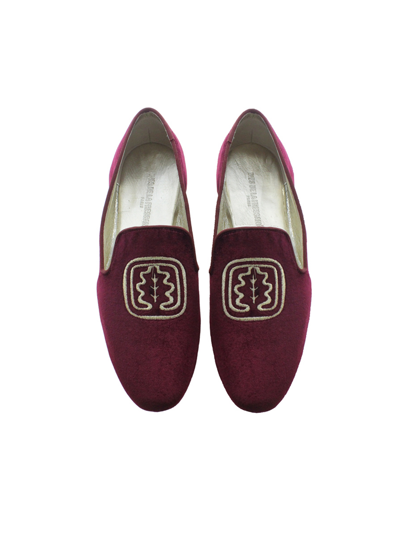 Slippers brodées bordeaux en velours