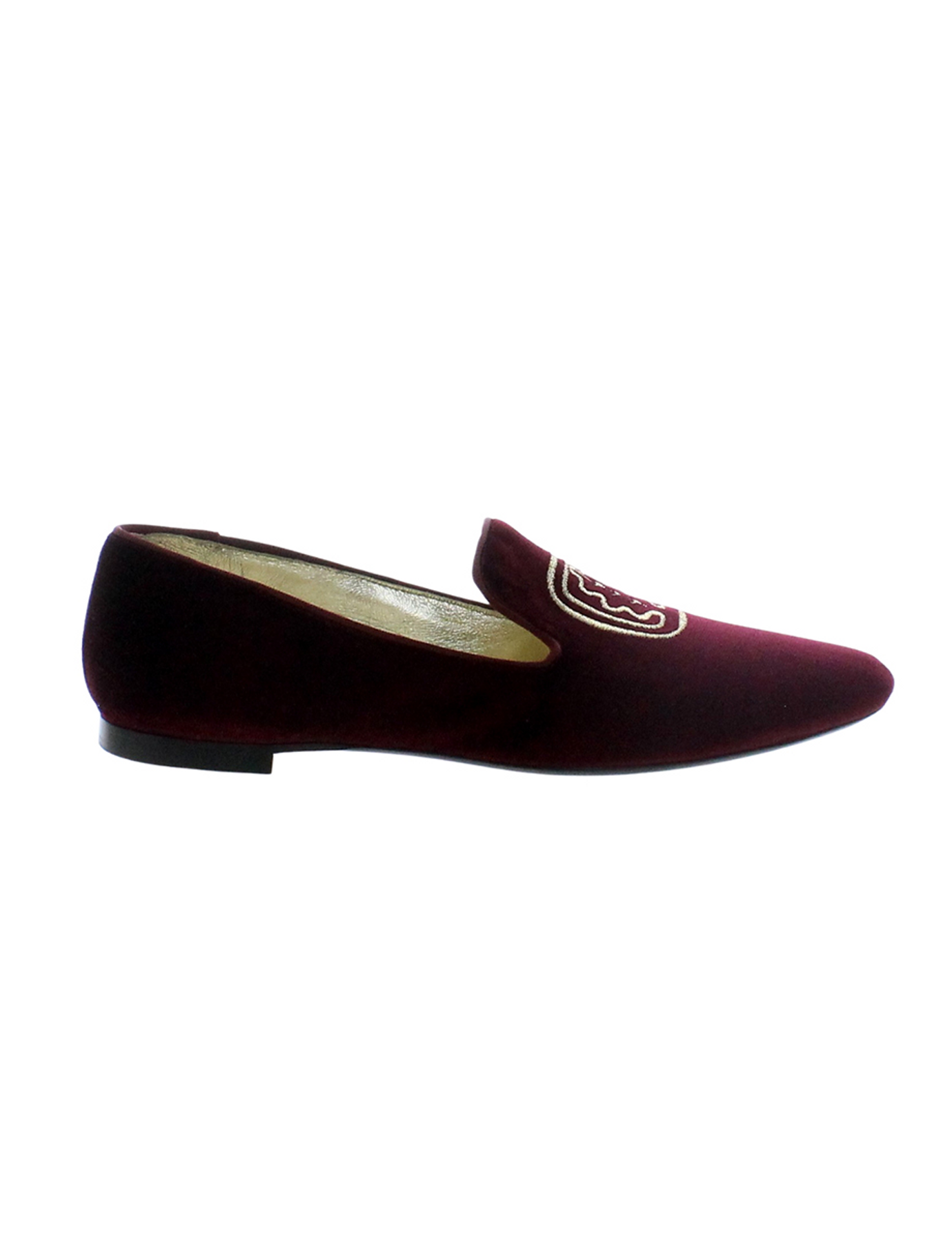 Slippers brodées bordeaux en velours