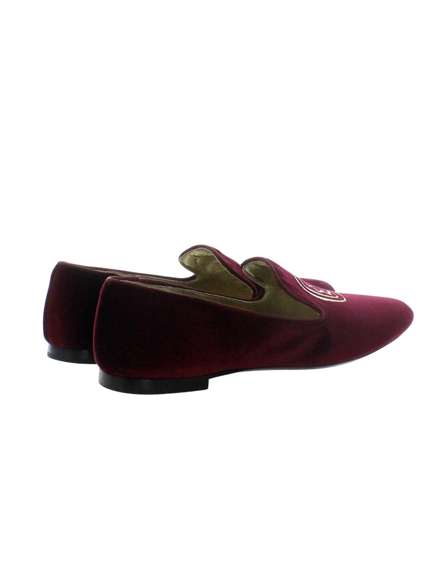 Slippers brodées bordeaux en velours