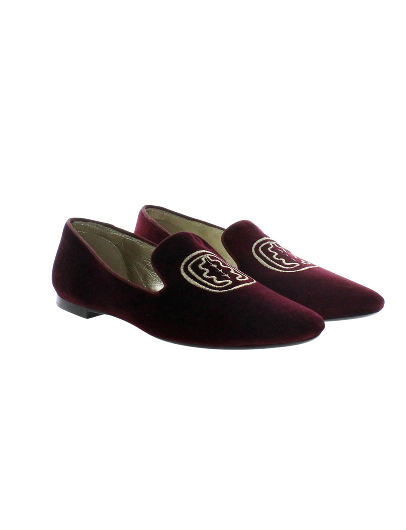 Slippers brodées bordeaux en velours