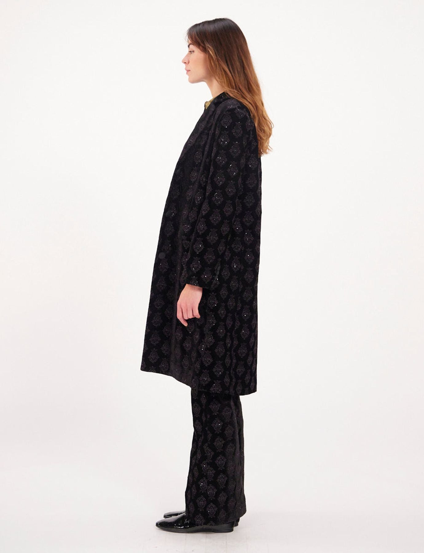 Franck black embroidered velvet coat
