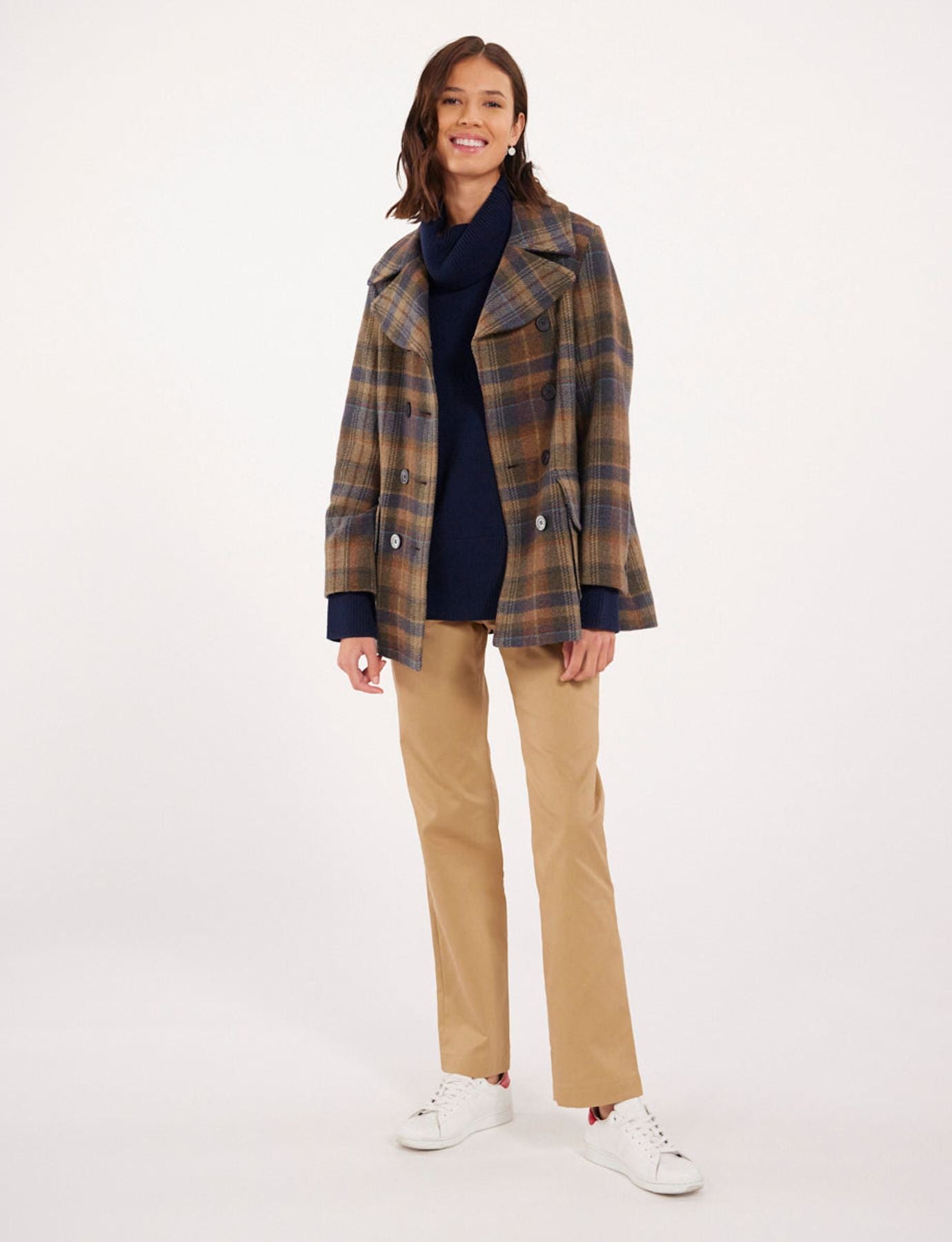 Séraphine khaki checked pea jacket