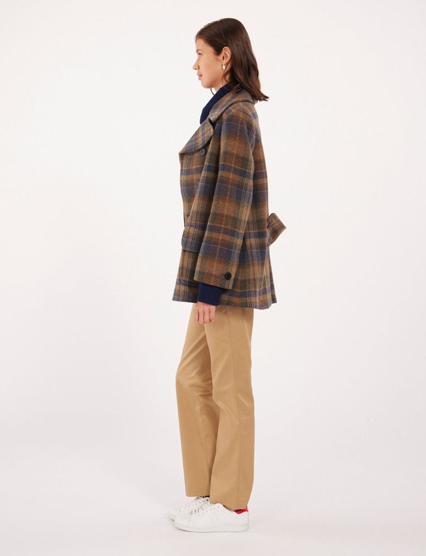 Séraphine khaki checked pea jacket