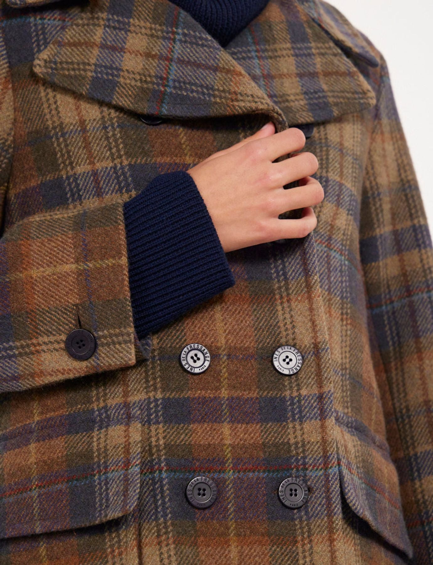 Séraphine khaki checked pea jacket