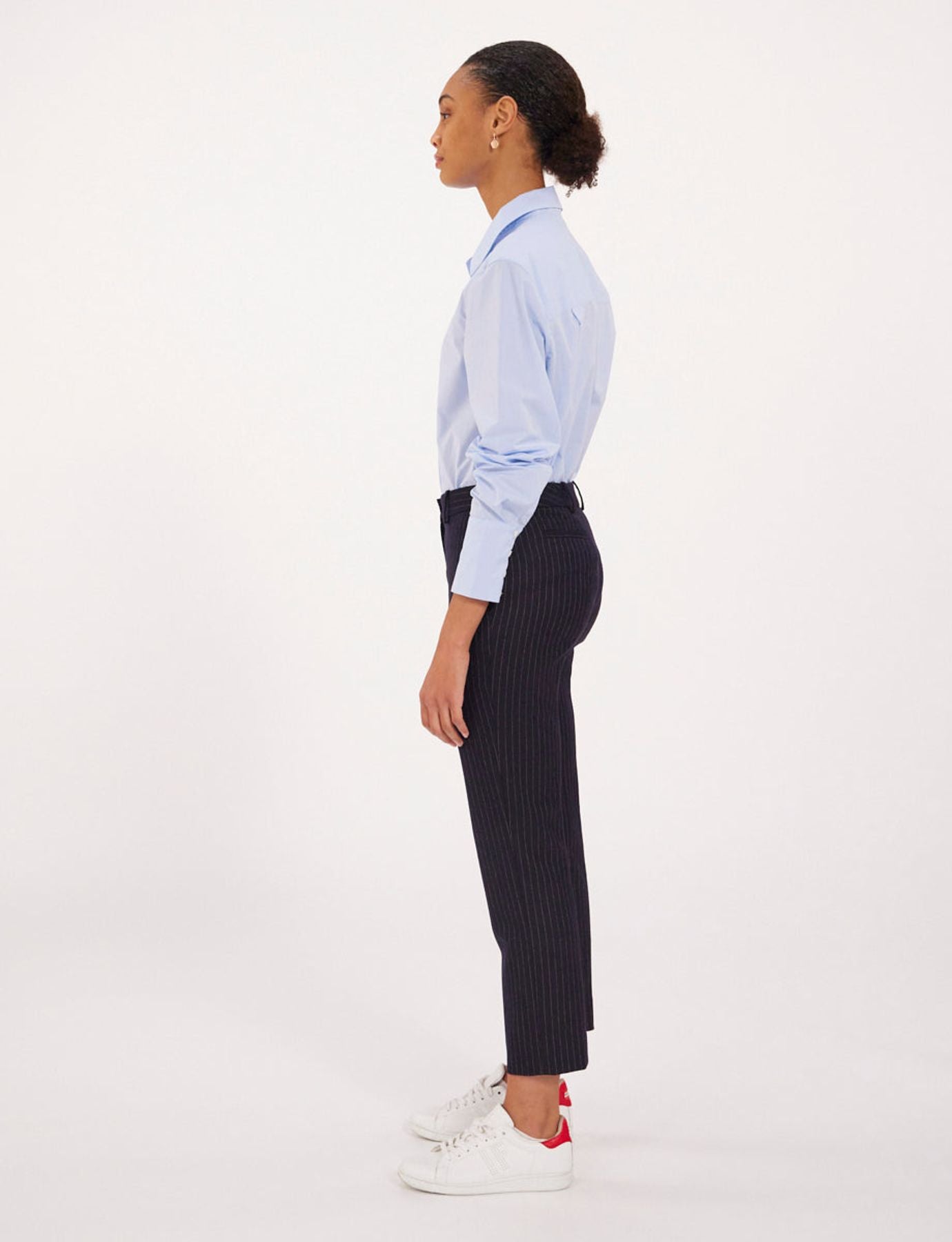Audrey midnight blue trousers in fine stripes