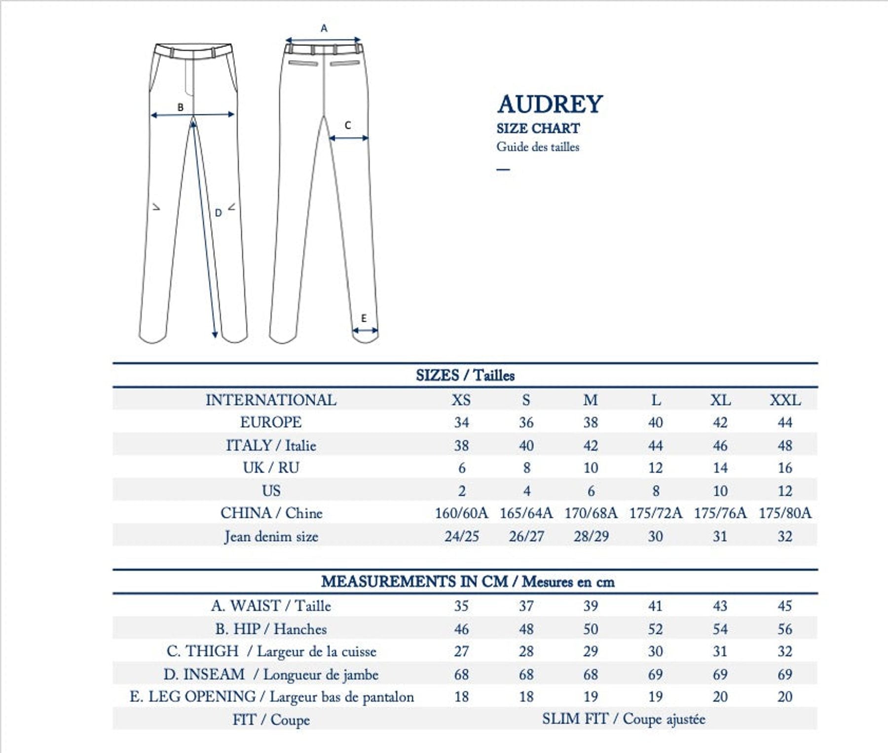 Audrey midnight blue trousers in fine stripes