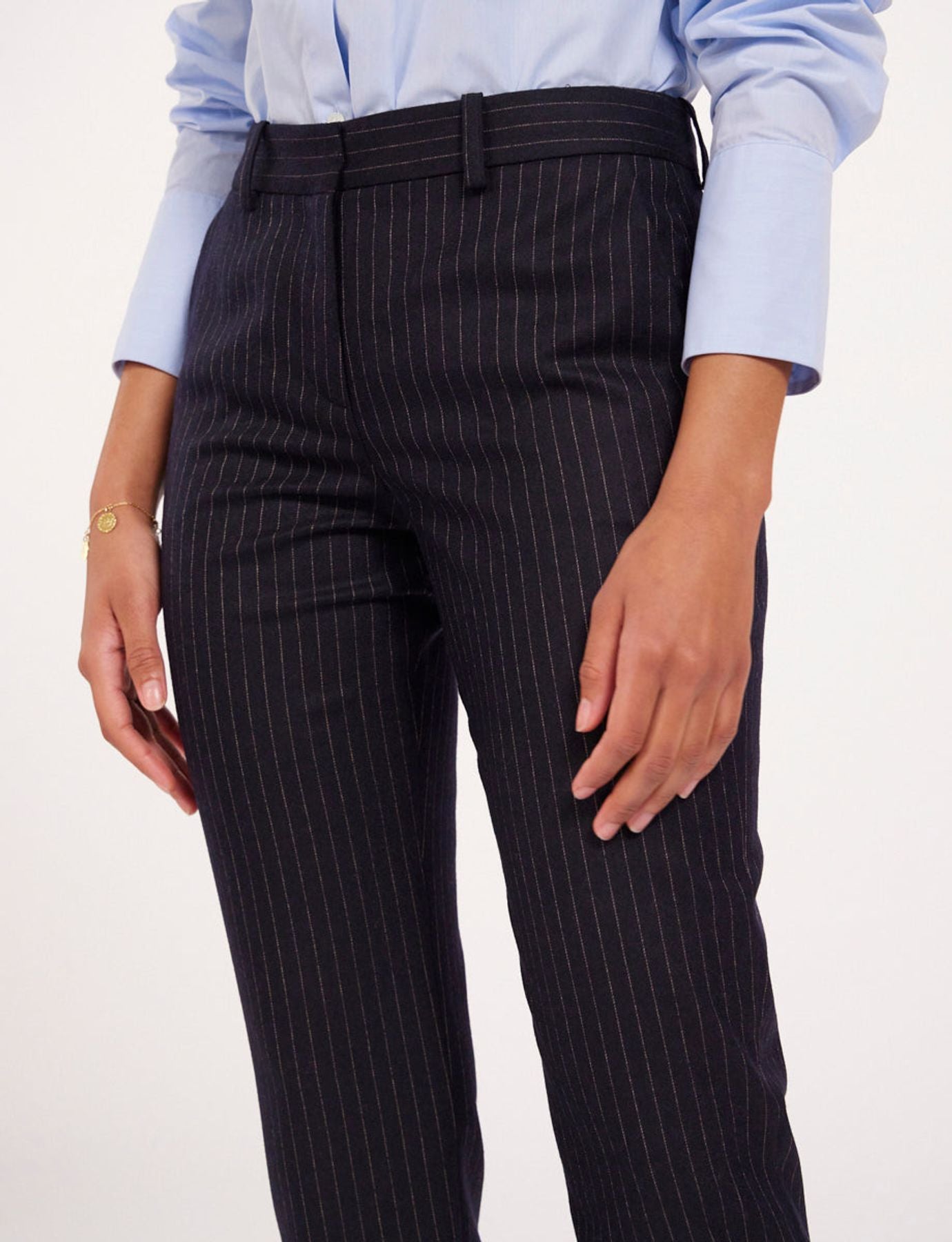 Audrey midnight blue trousers in fine stripes