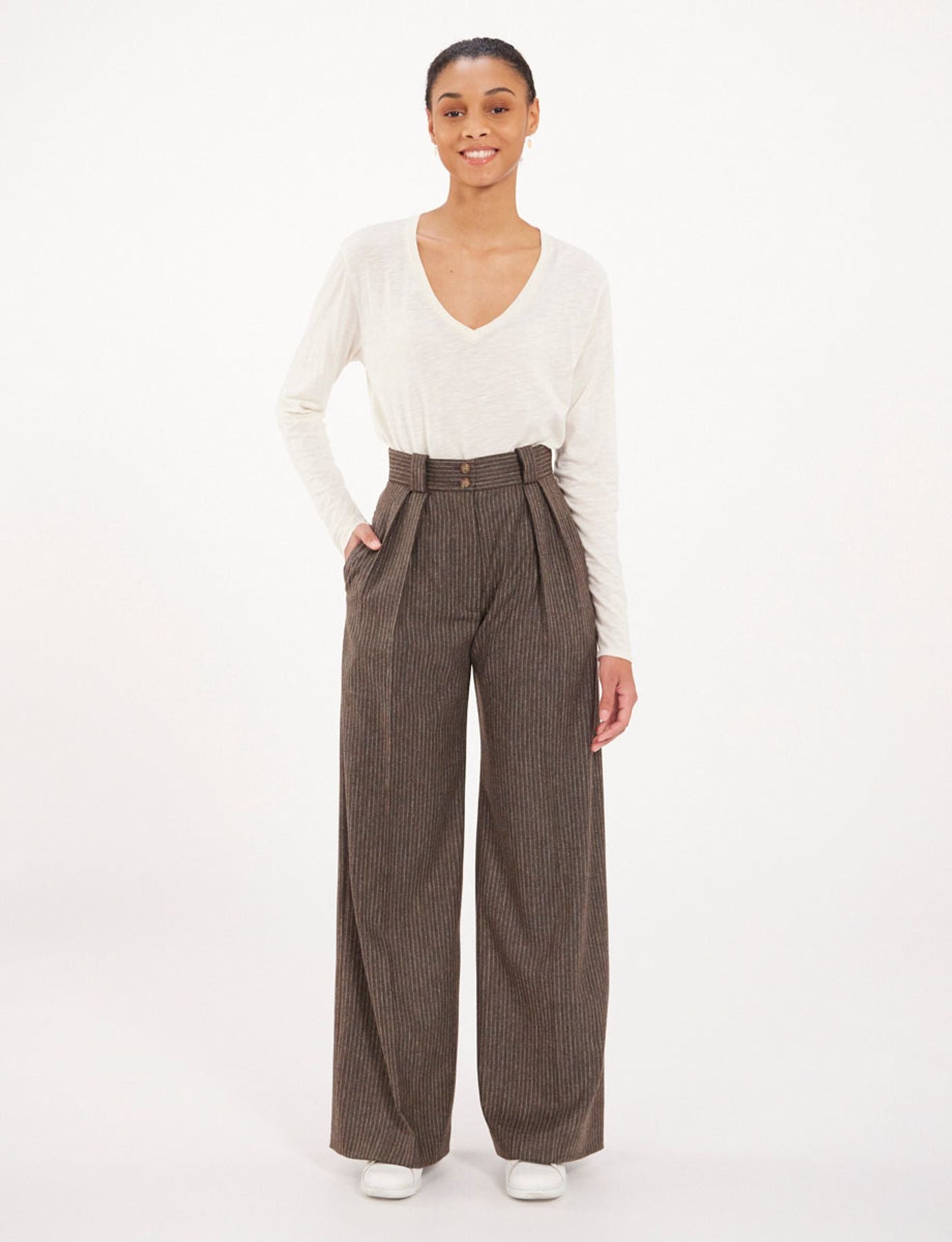 Marlène brown striped trousers