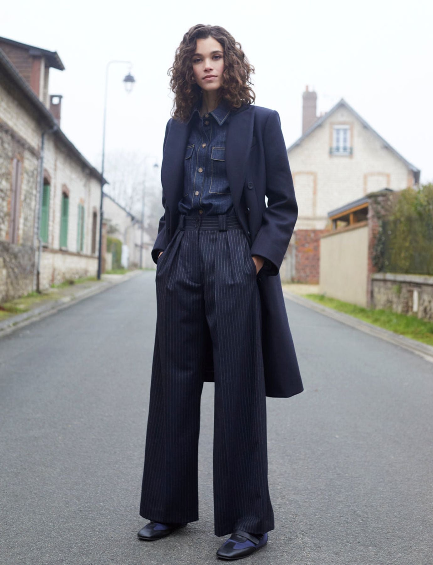 Marlène midnight blue striped trousers