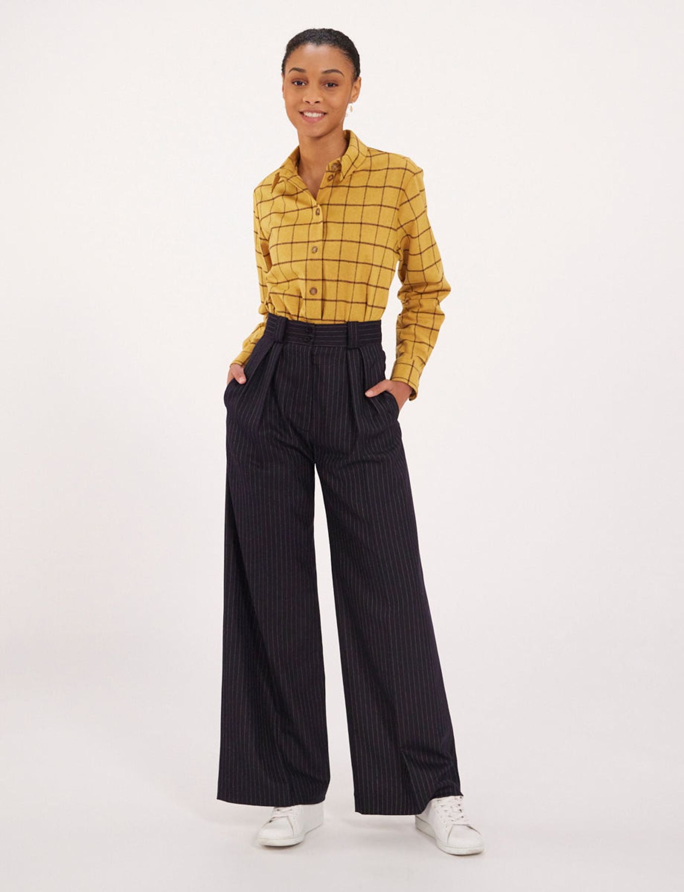 Marlène midnight blue striped trousers