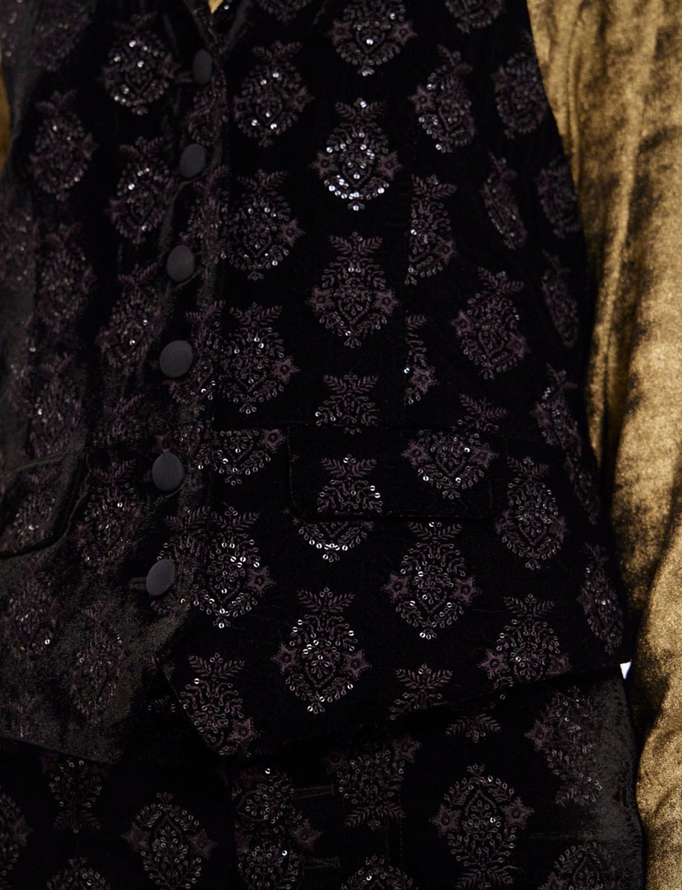 Robinson black velvet embroidered waistcoat