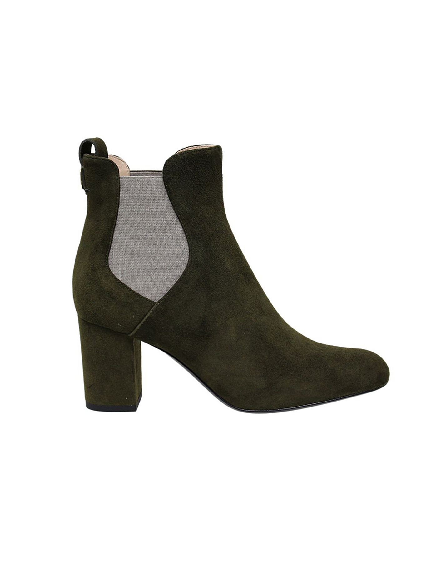 Khakifarbene Wildlederstiefelette mit Absatz