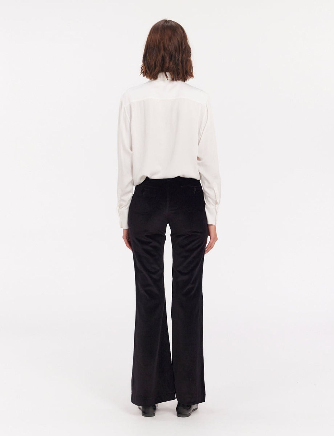 Charlotte black smooth velvet flare trousers