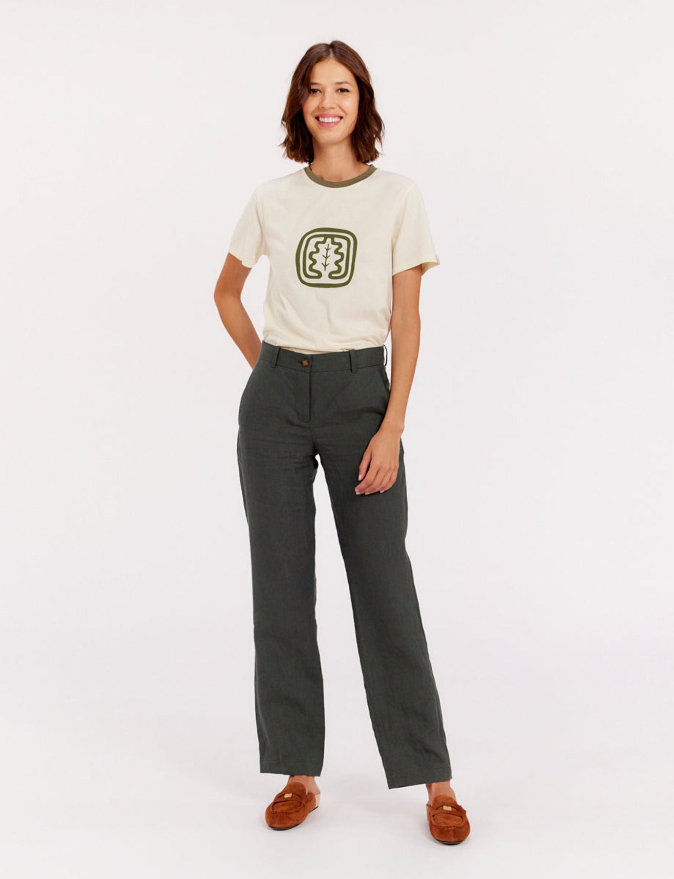 Pantaloni Francisco in lino verde scuro