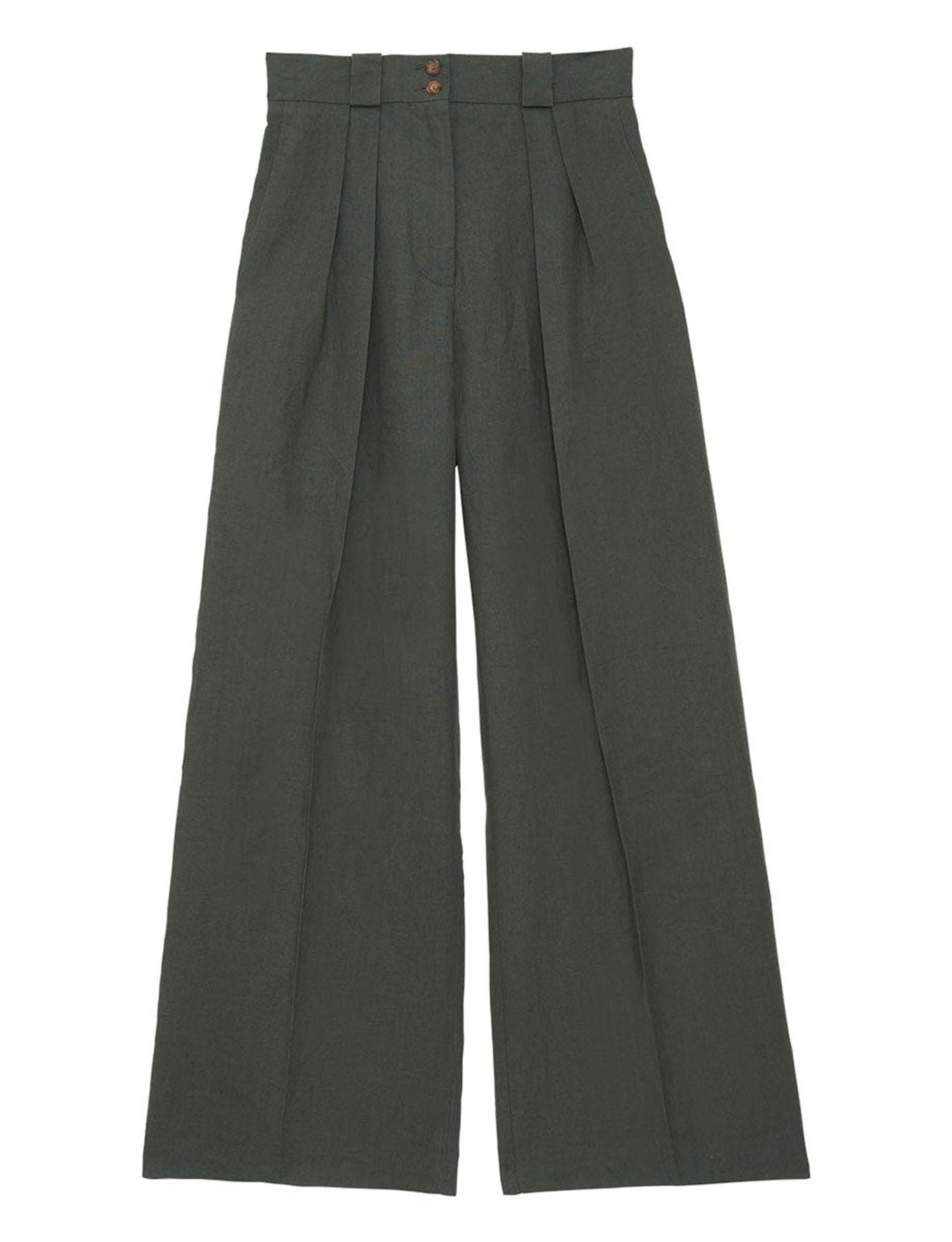Pantaloni Marlène in lino verde scuro