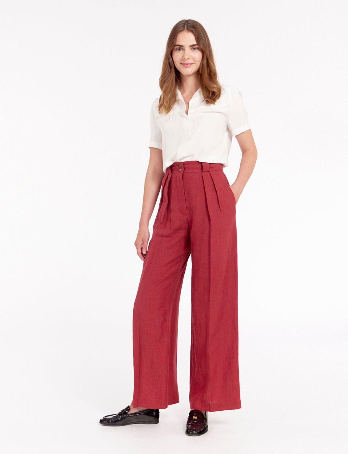 Marlene-Hose aus himbeerfarbenem Leinen