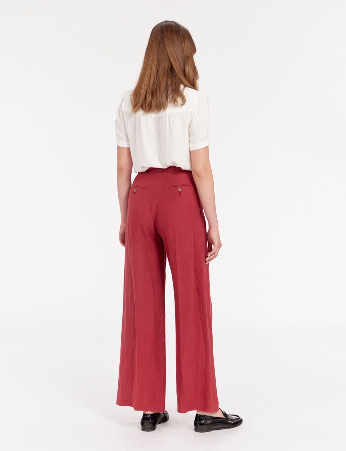 Marlene-Hose aus himbeerfarbenem Leinen