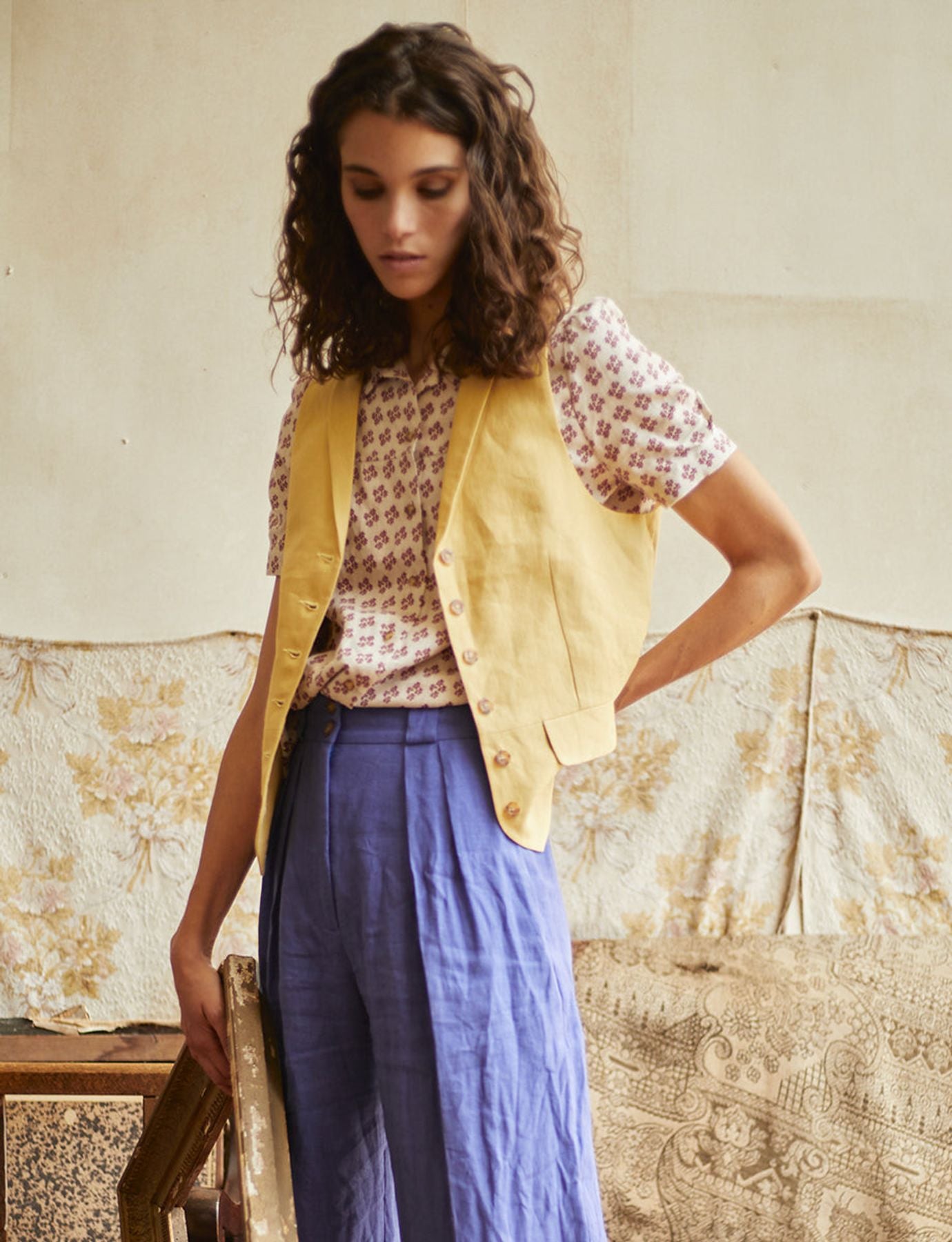 Pantaloni Marlène in lino blu