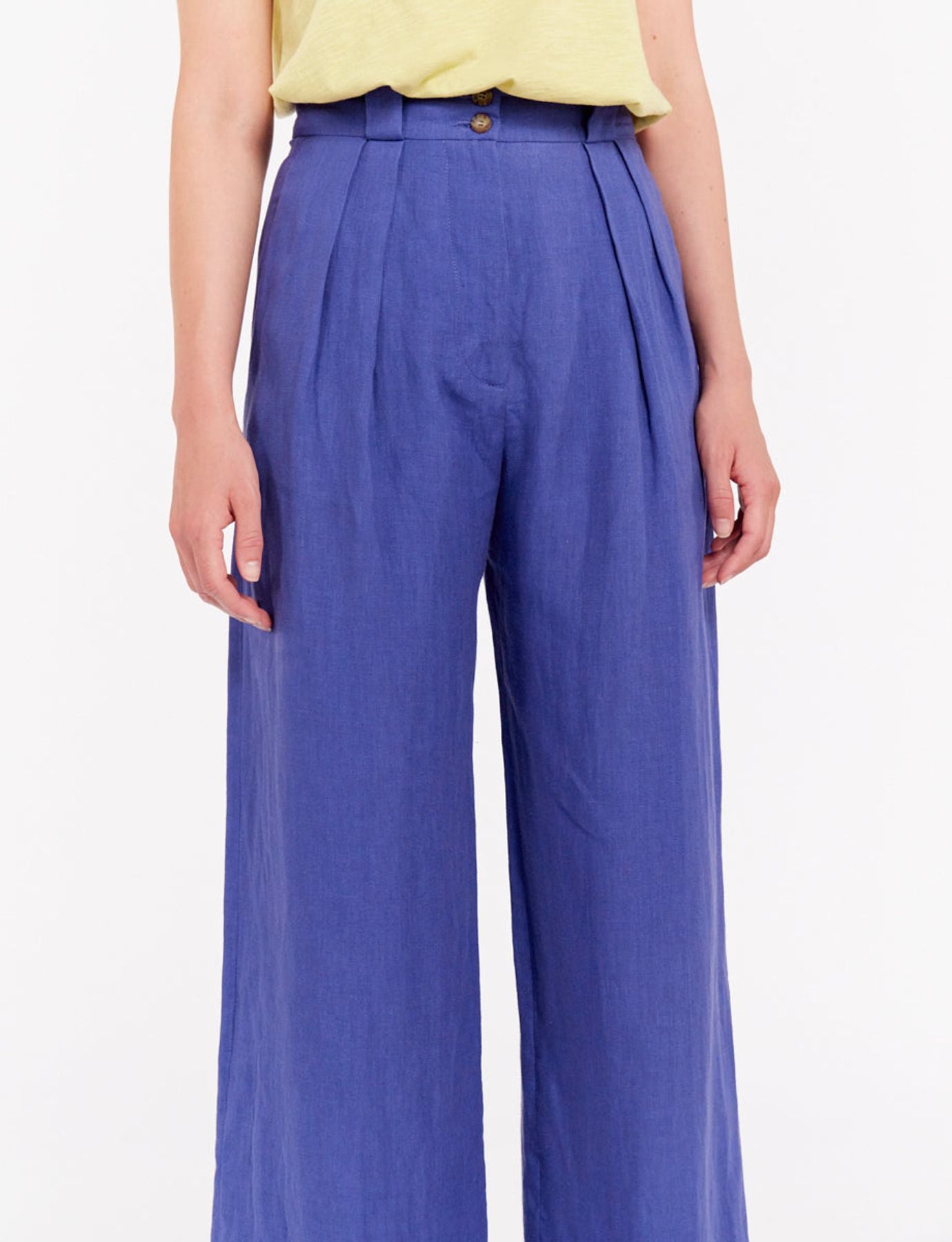 Pantaloni Marlène in lino blu