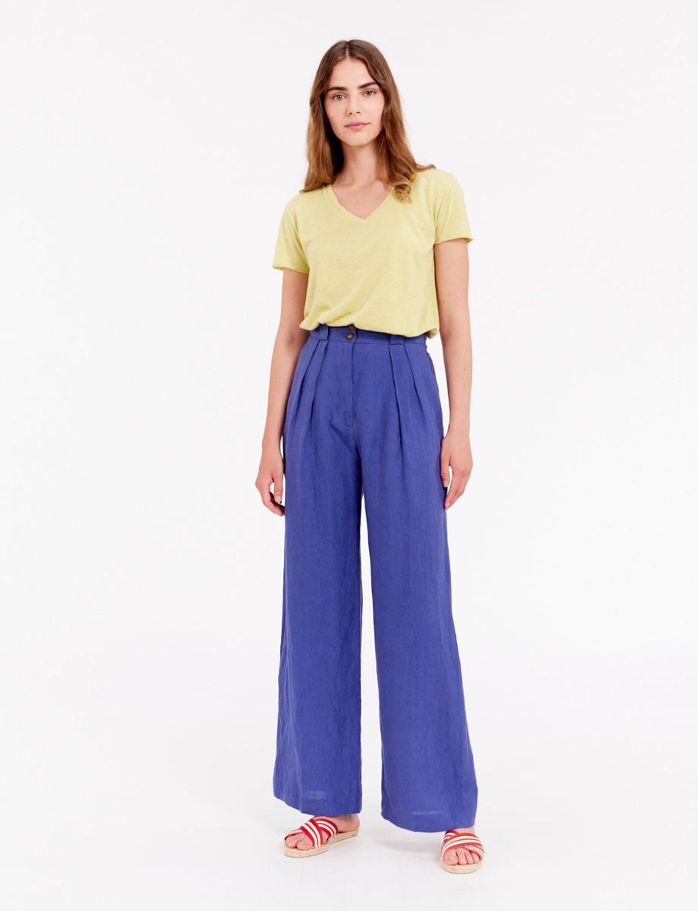 Pantaloni Marlène in lino blu