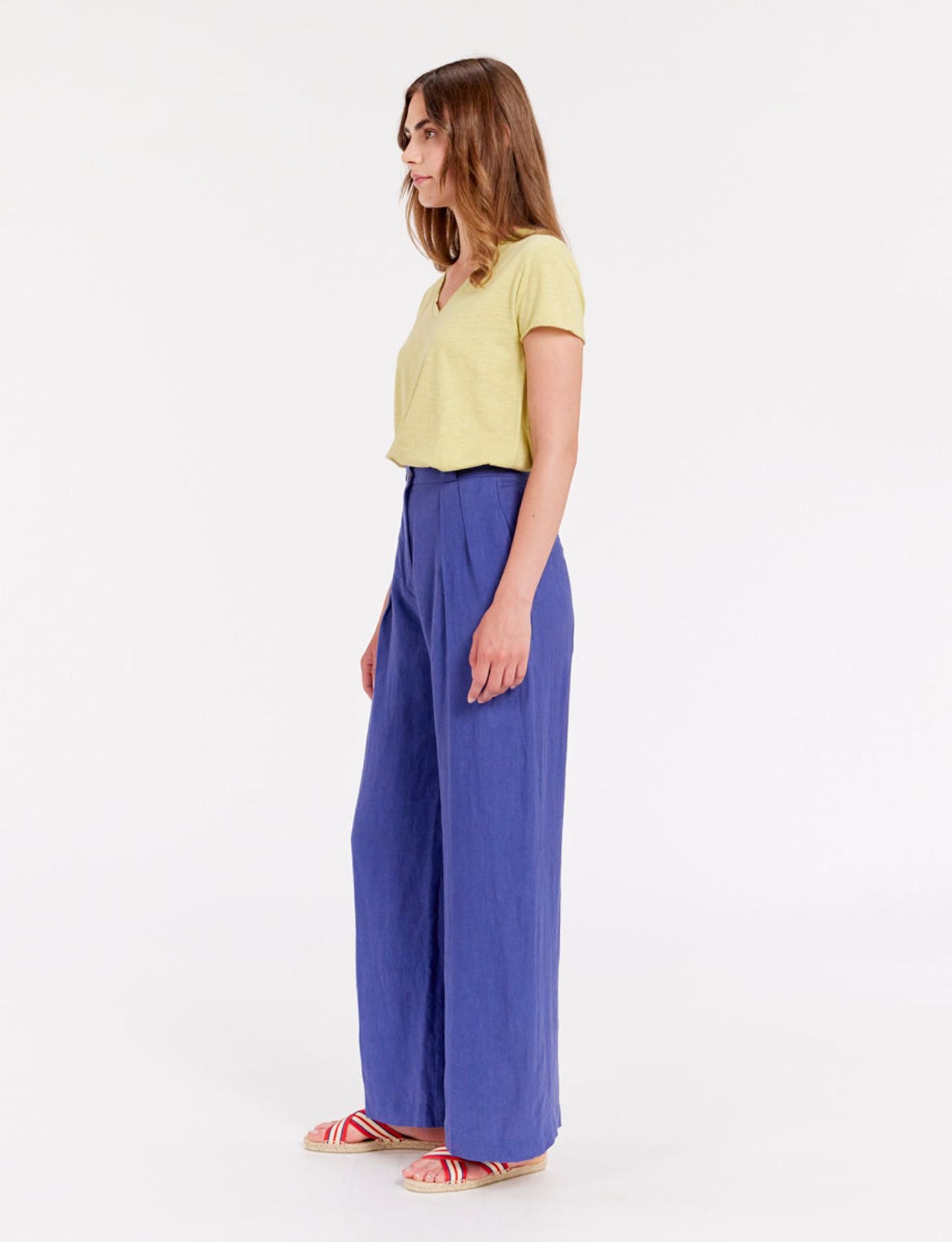Pantaloni Marlène in lino blu