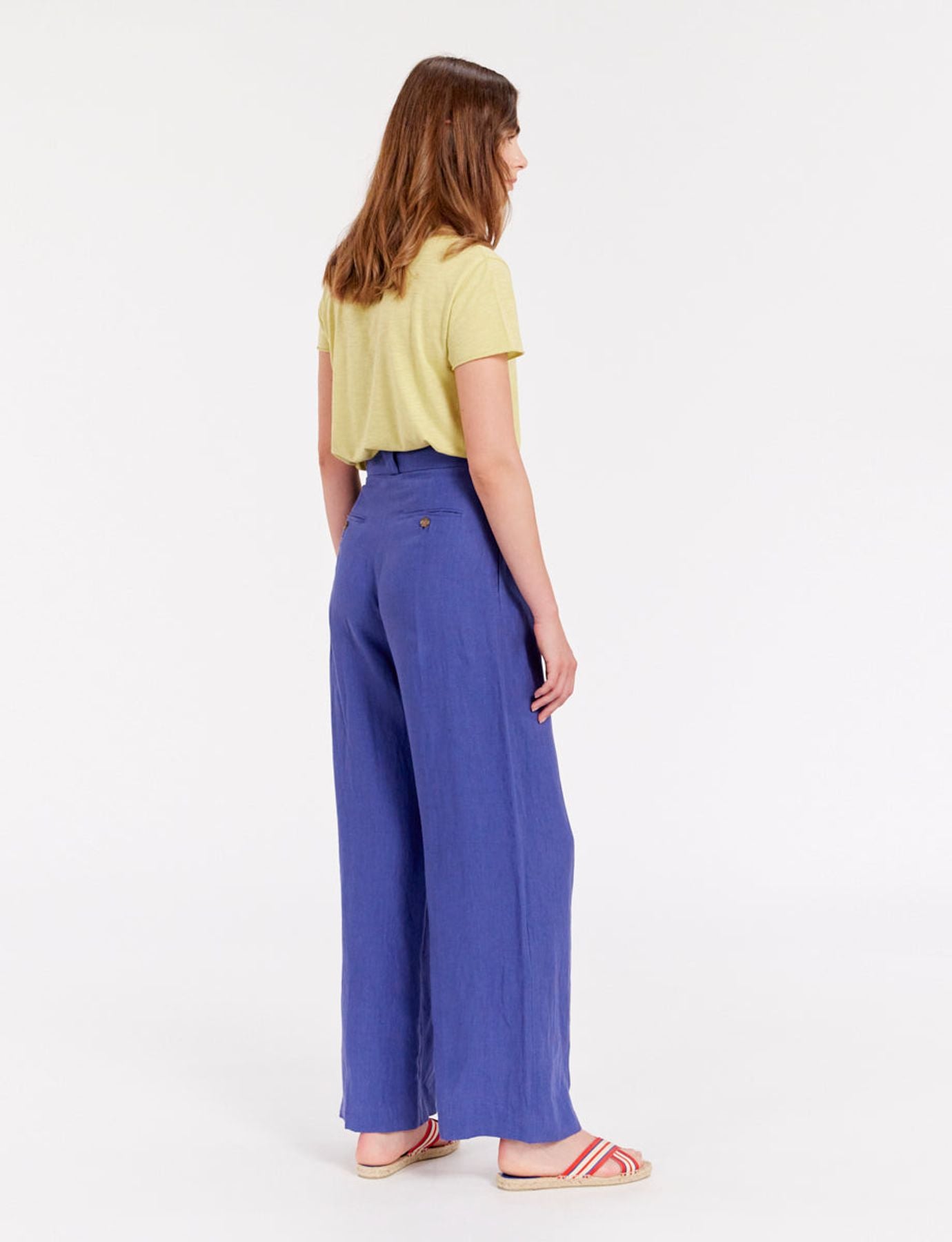 Pantaloni Marlène in lino blu