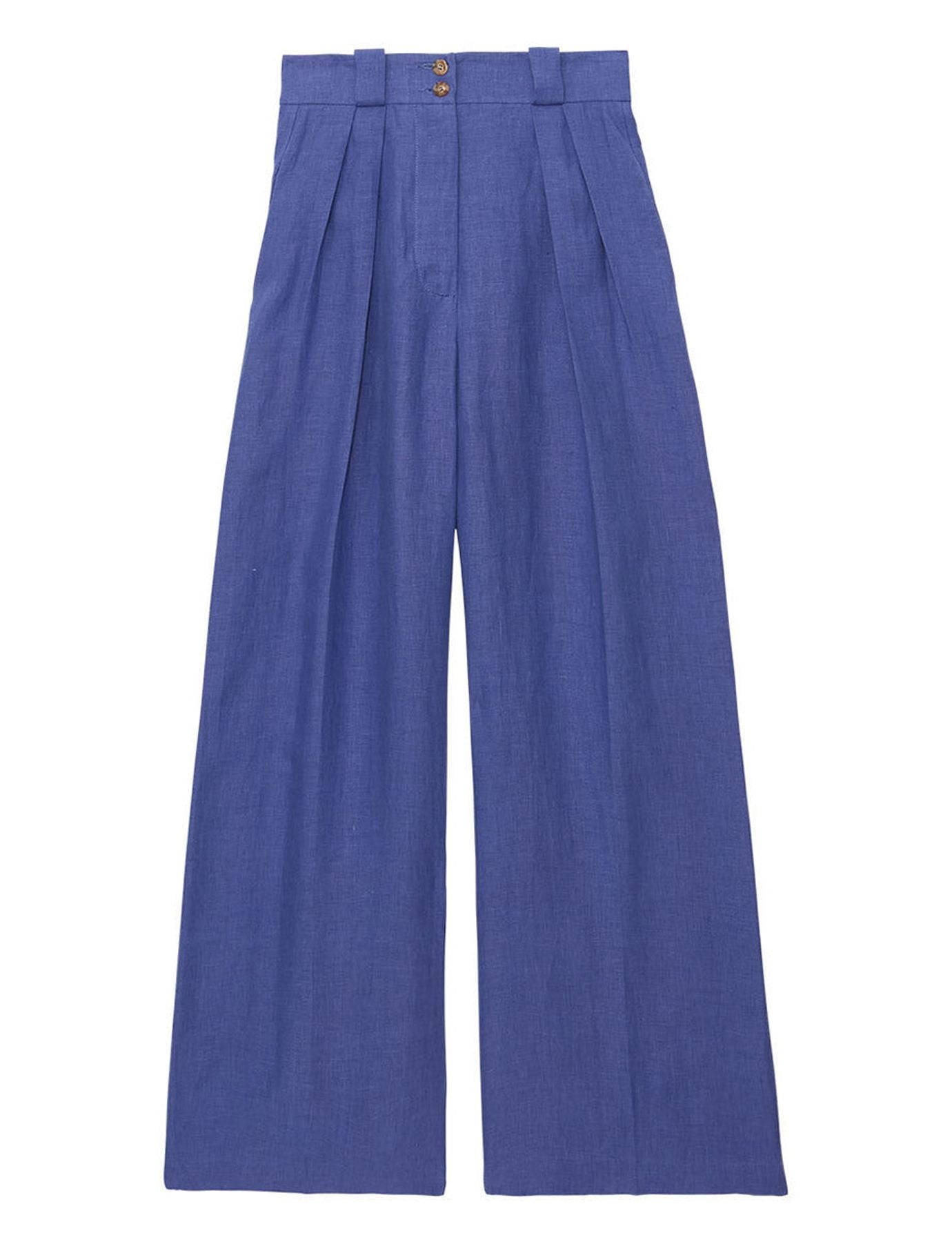 Pantaloni Marlène in lino blu
