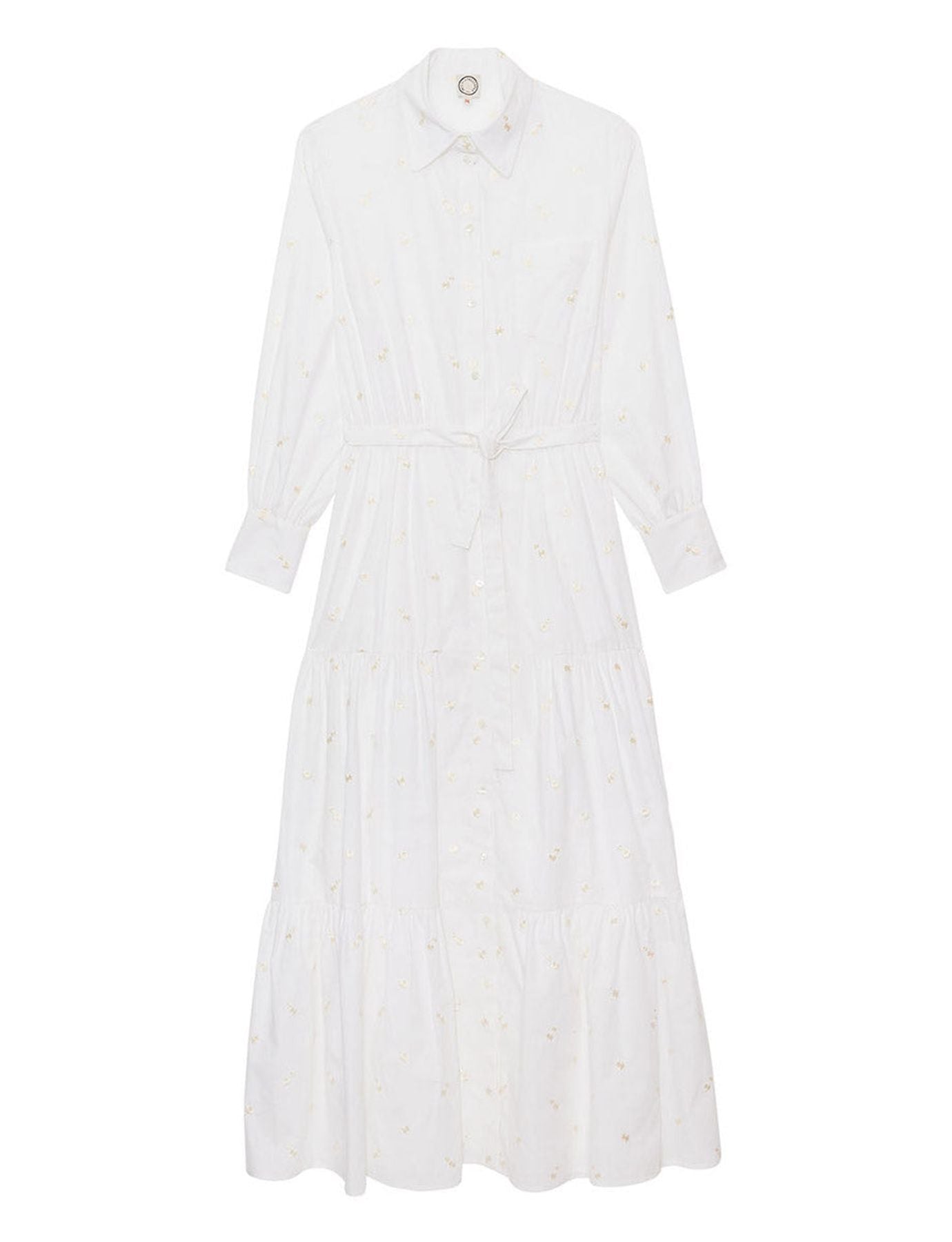Lena long dress with white ruffles and embroidered fabric