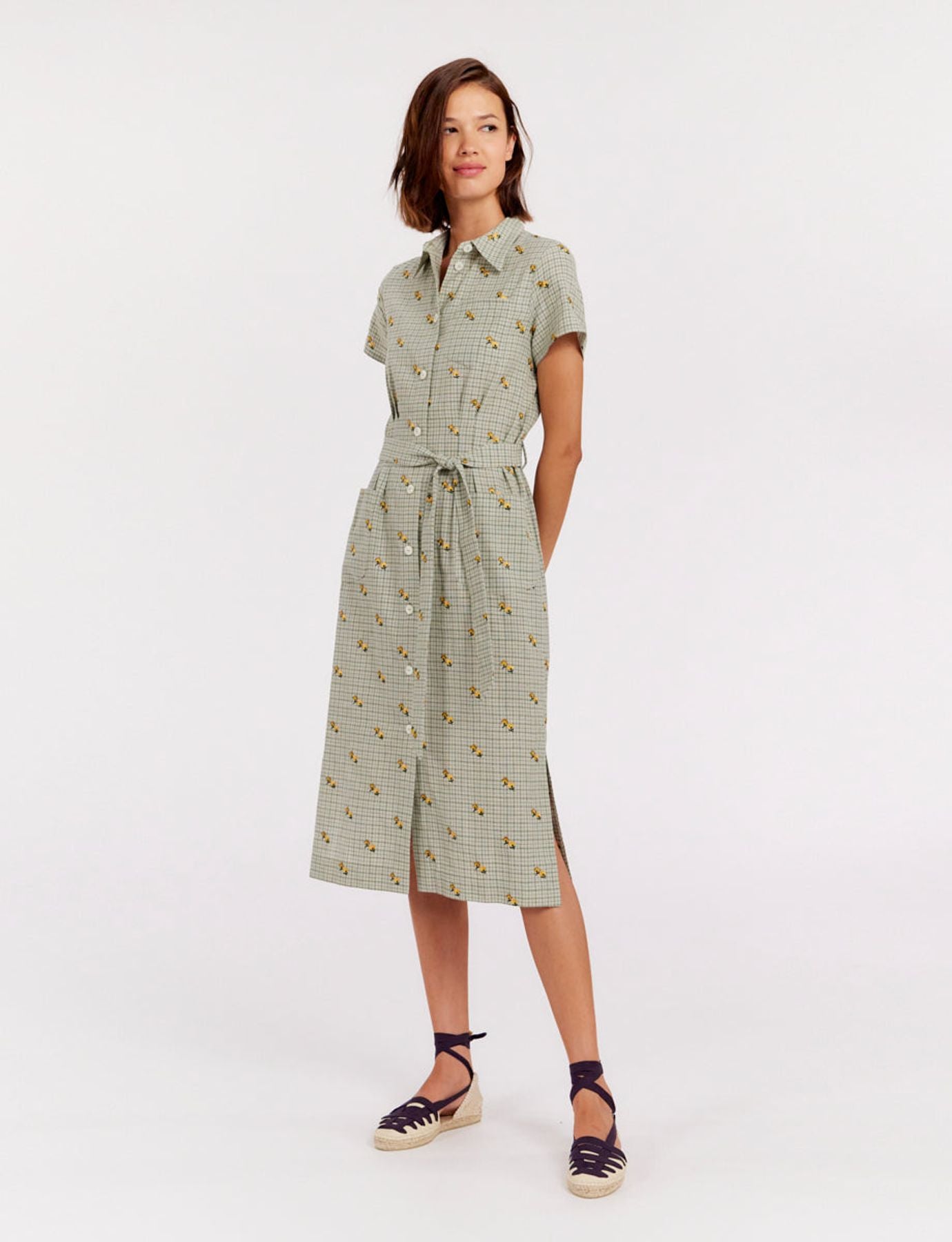 Ethel straight dress, green print