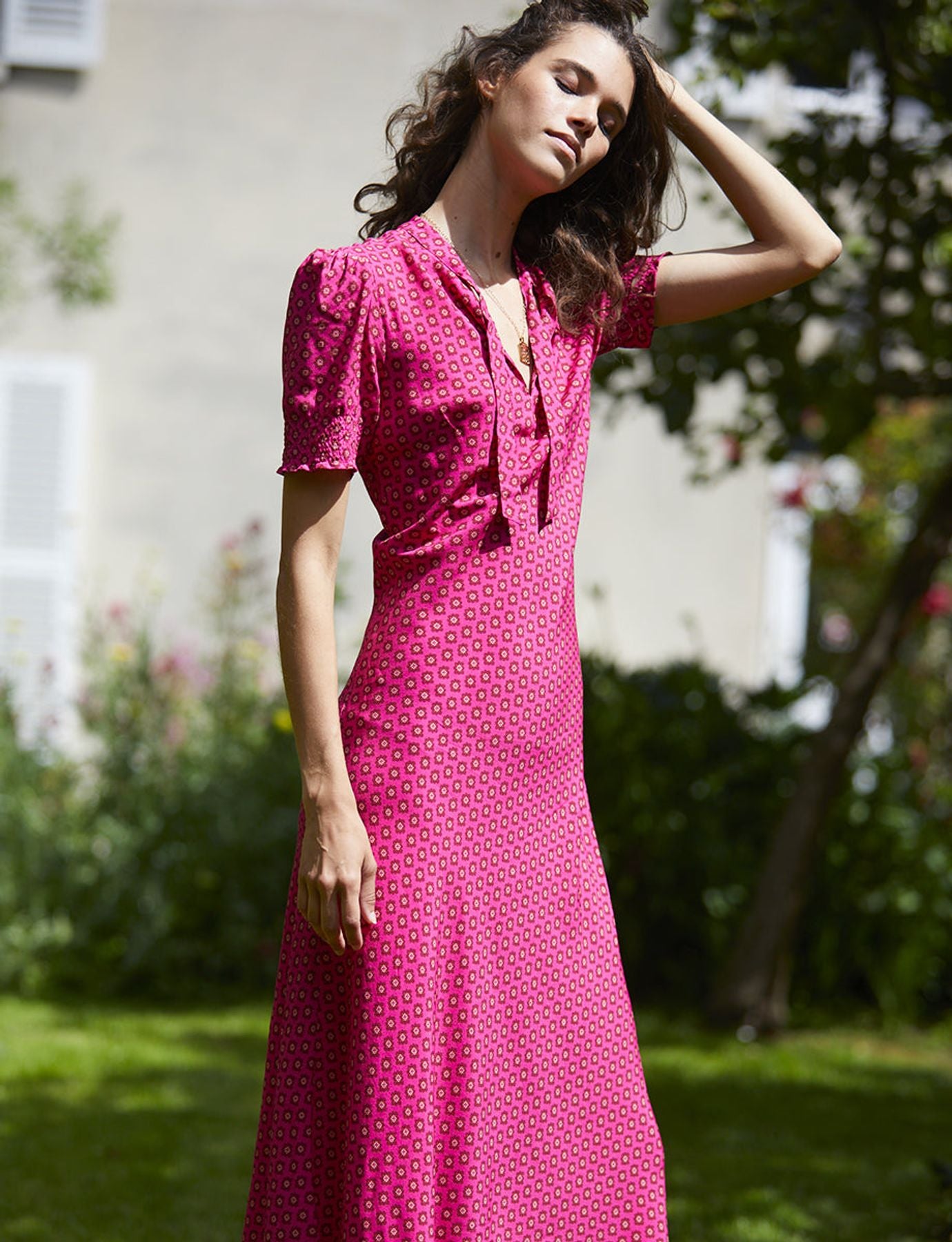 Robe Cerise longue imprimé rose