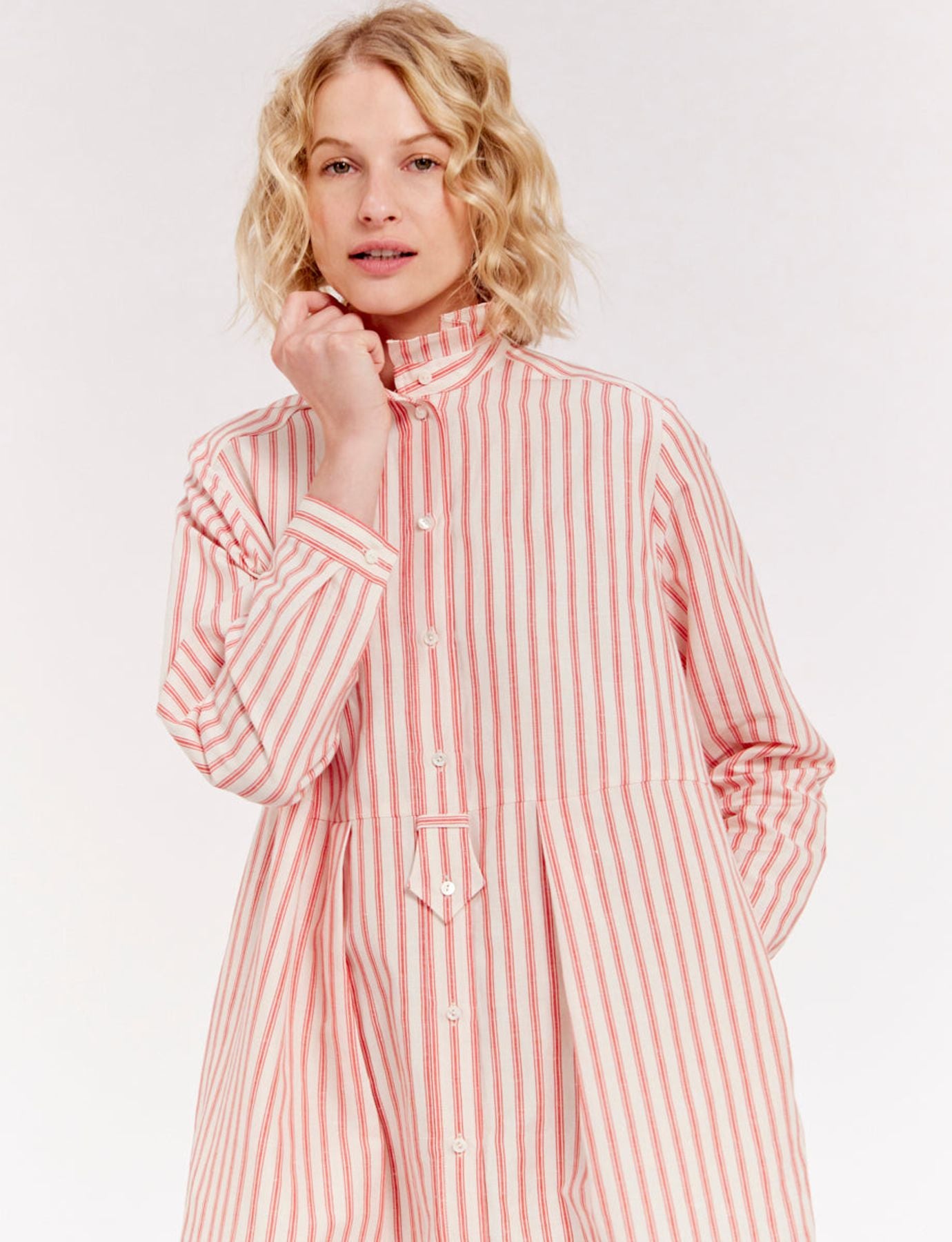 Robe Monica en lin rayée rouge et blanc
