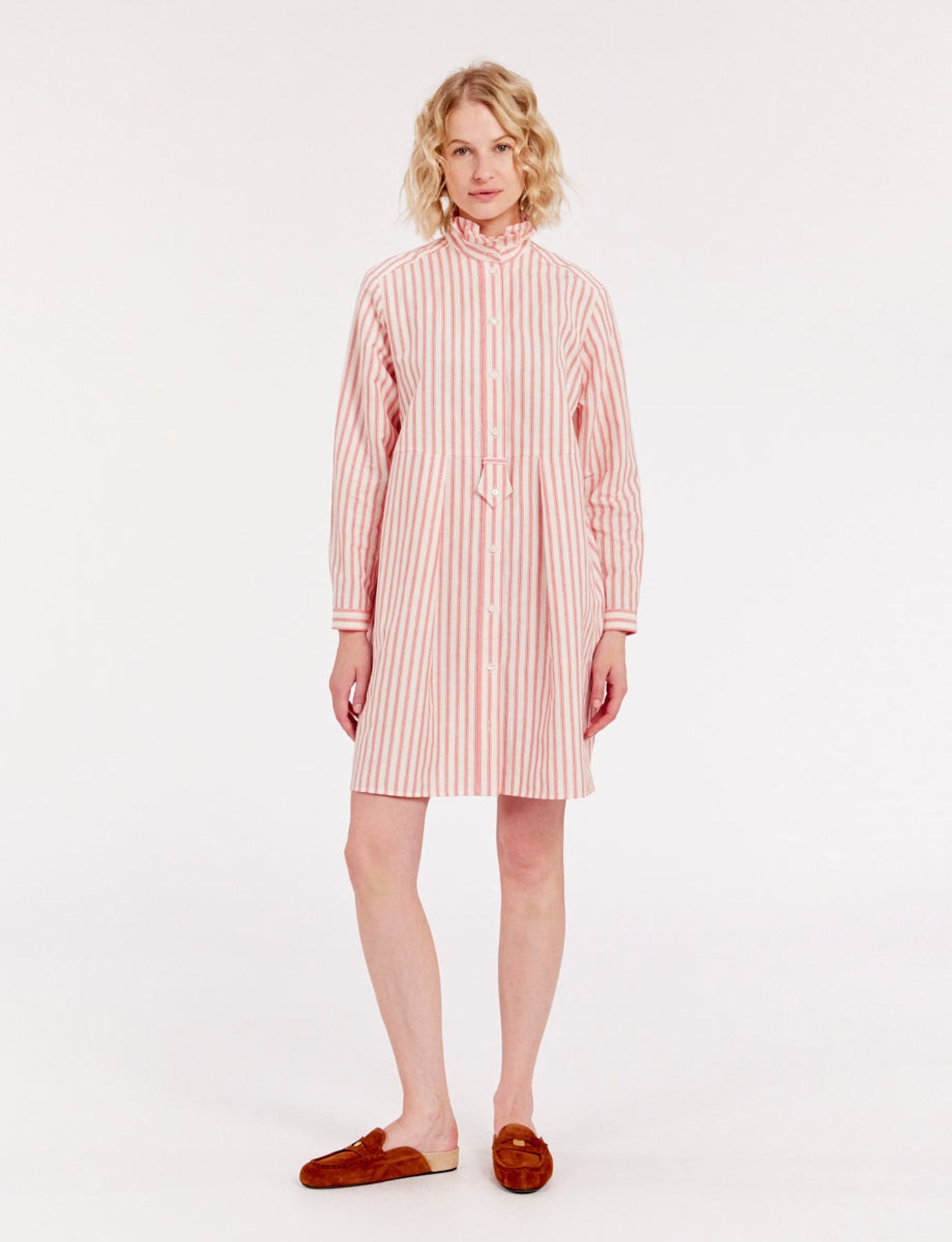 Robe Monica en lin rayée rouge et blanc