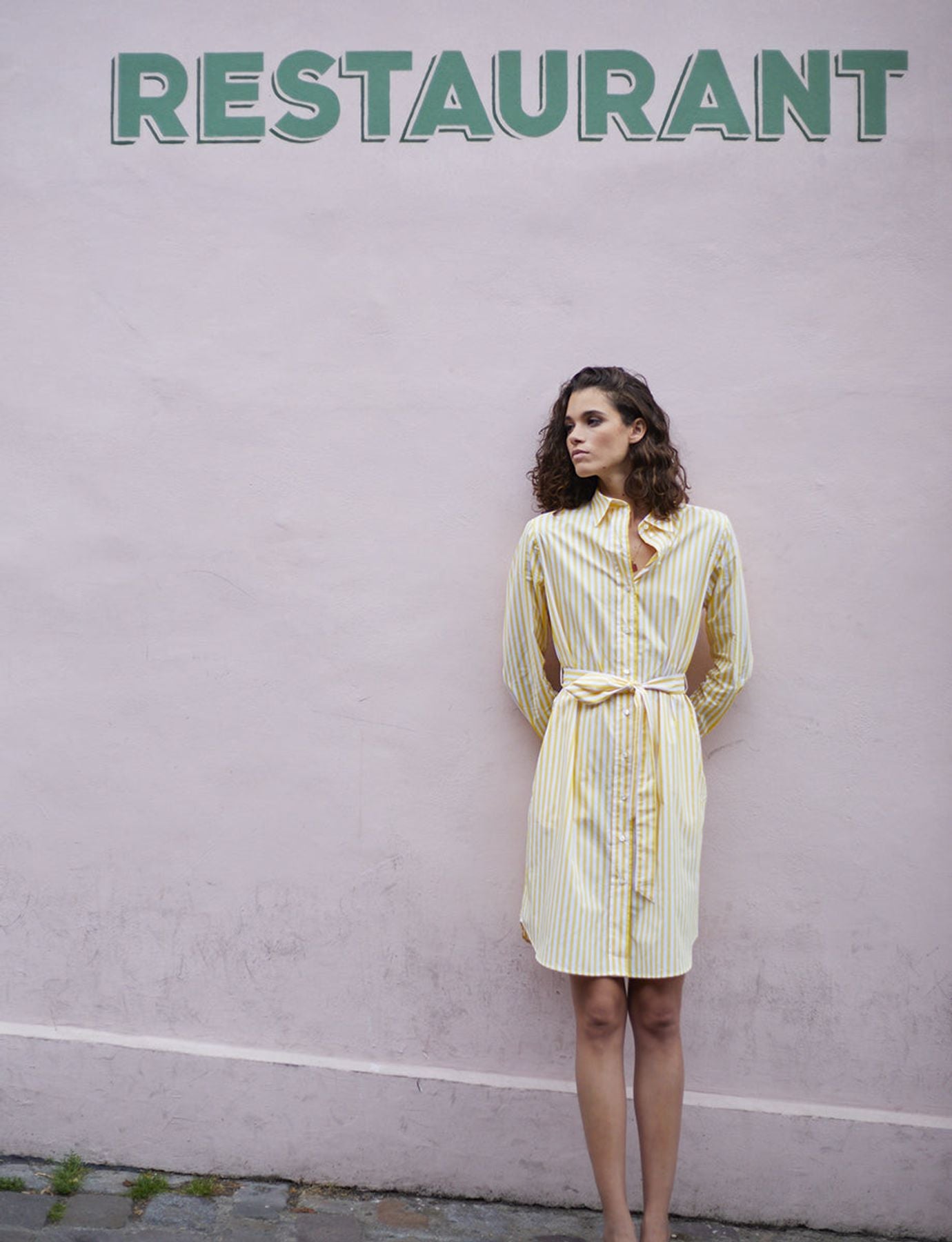 Robe chemise Amour rayée jaune et blanc