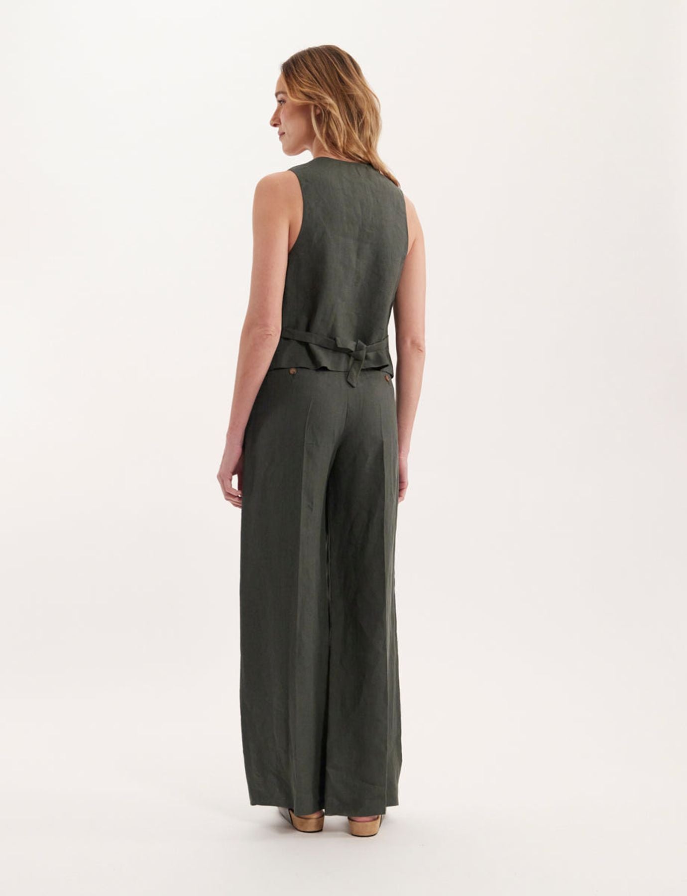 Gilet Robinson in lino verde scuro