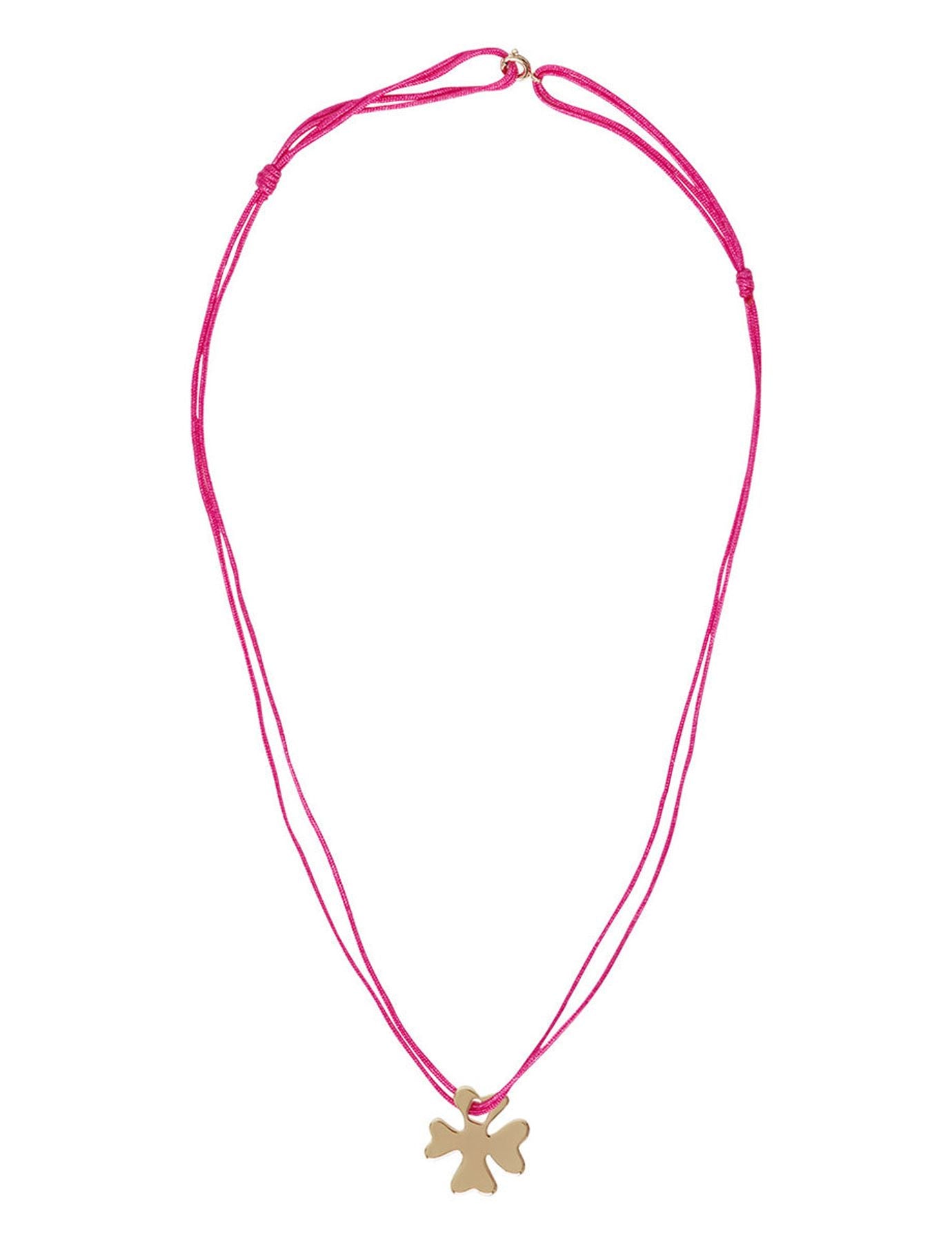 Collier trèfle plaqué or, fil rose