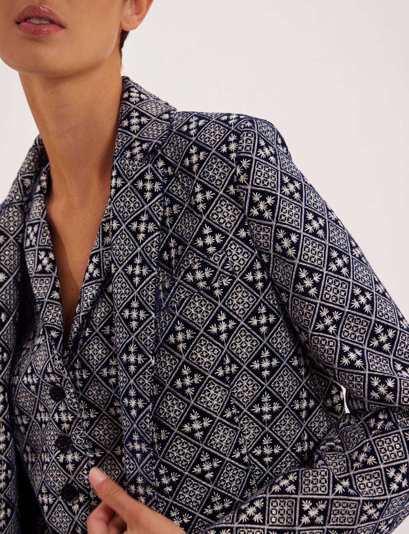 Manteau Franck brodé bleu et blanc