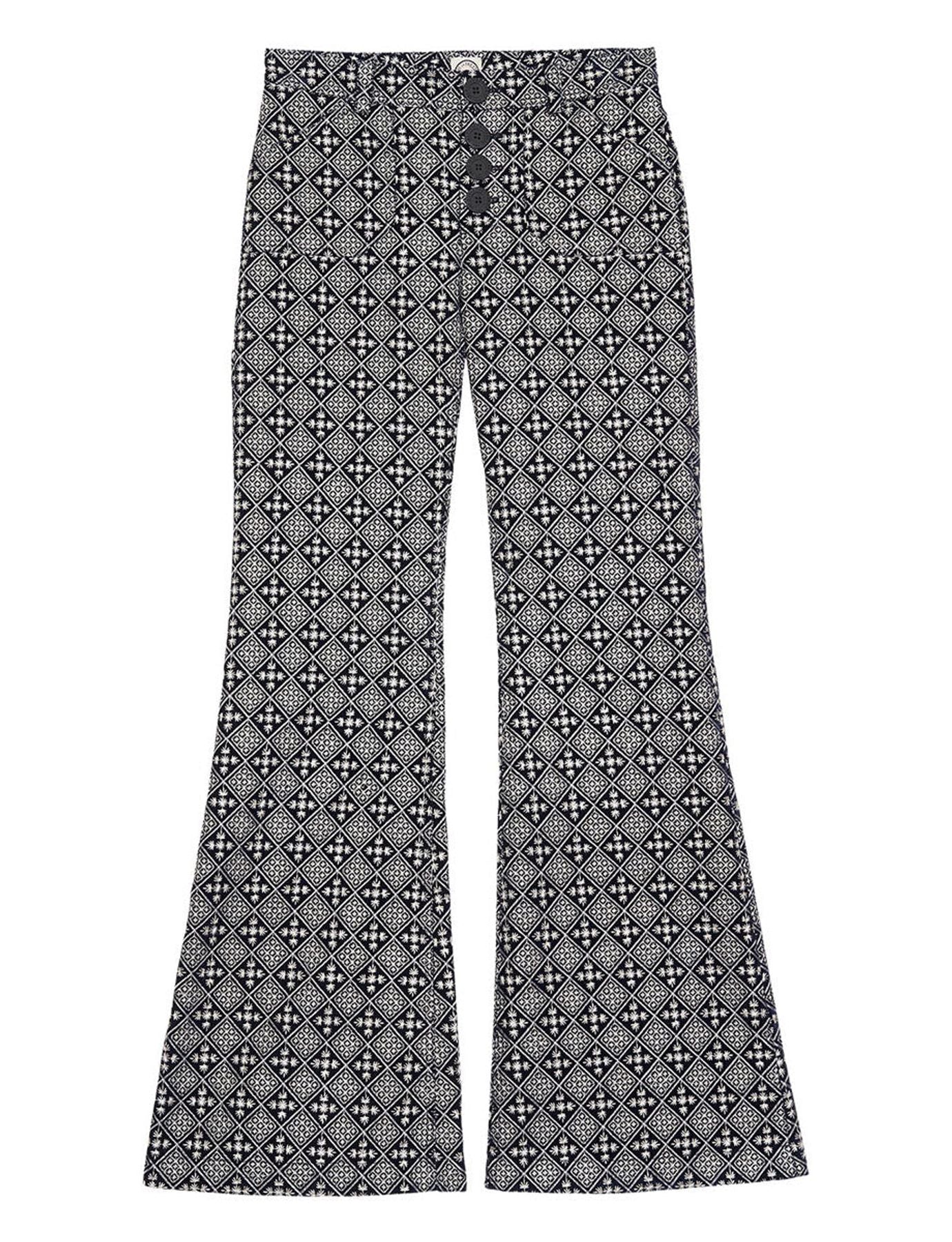Pantaloni Charlotte ricamati in bianco e blu