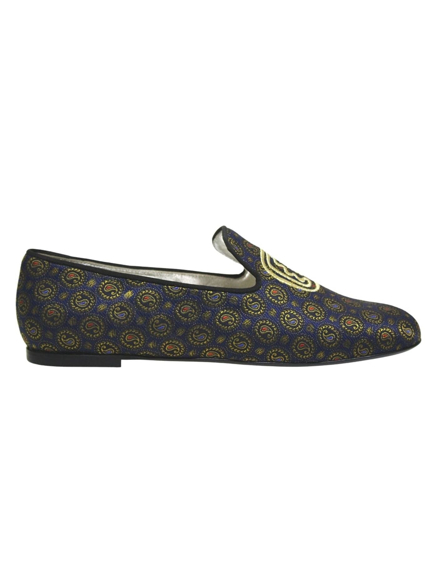 Slippers brodés bleu et or