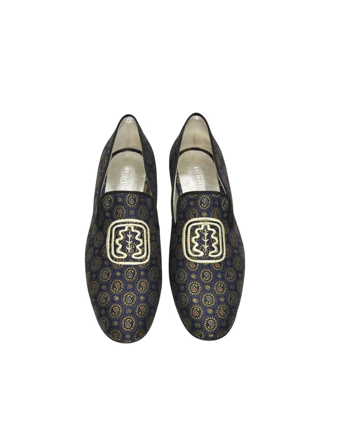 Slippers brodés bleu et or