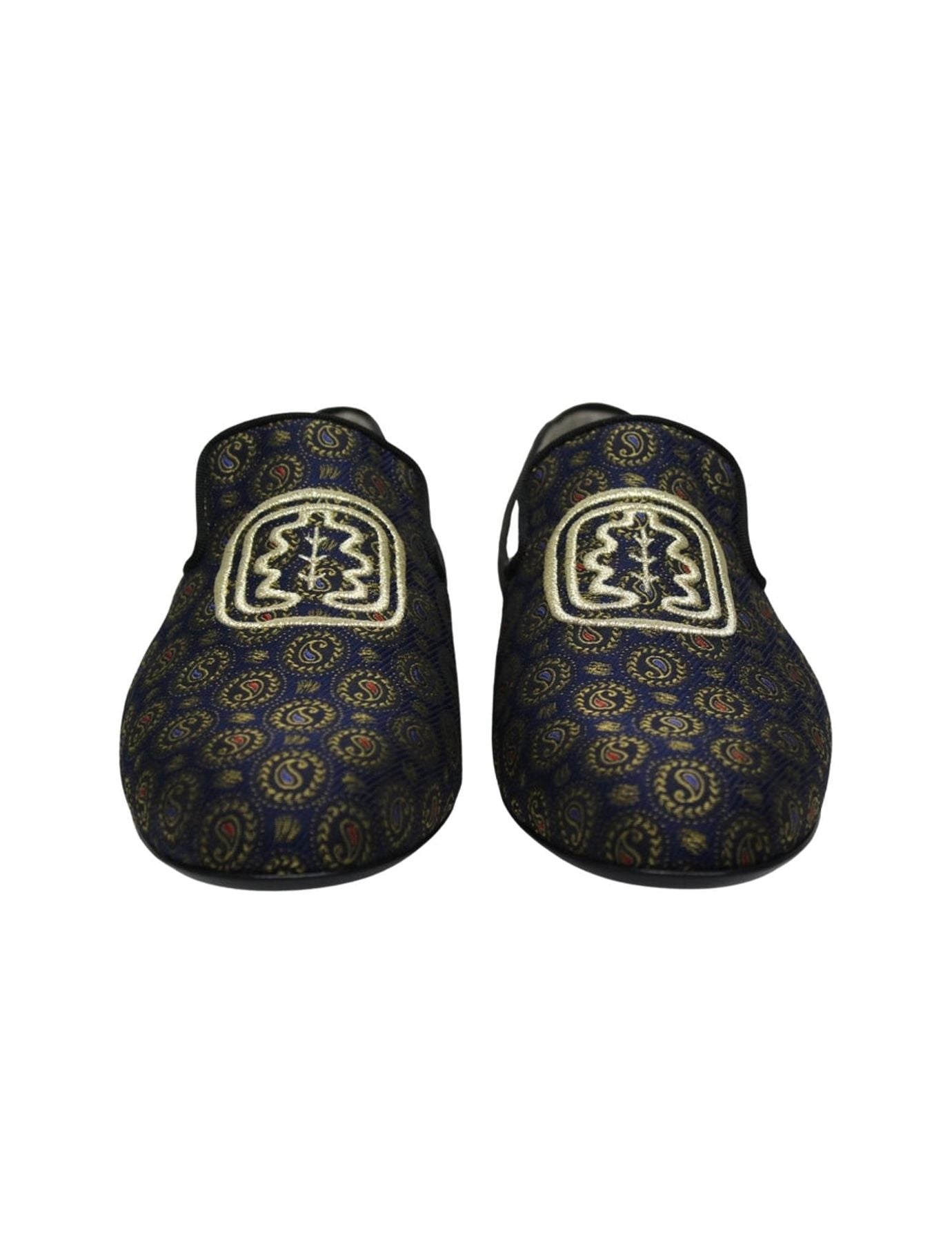 Slippers brodés bleu et or